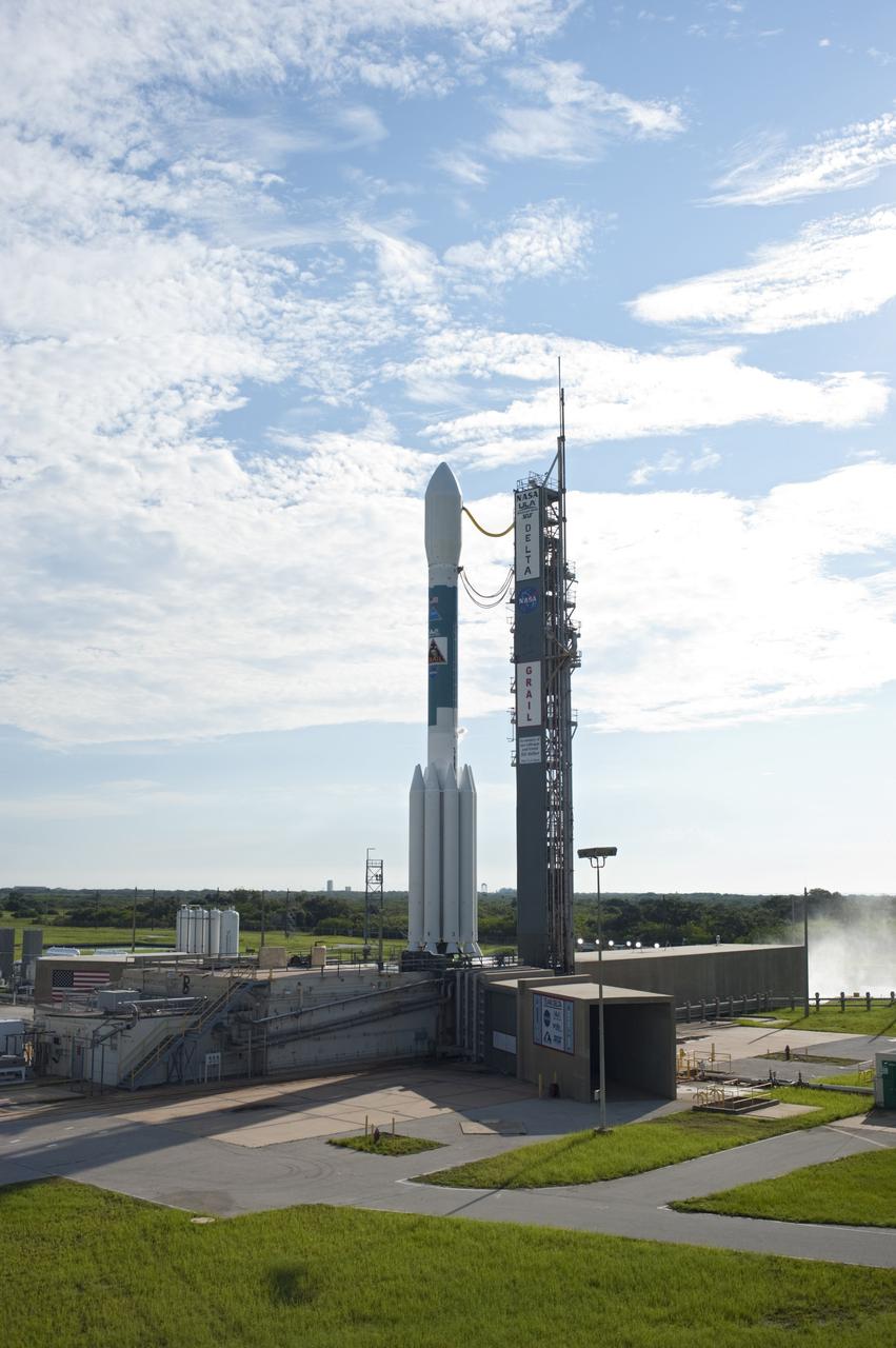 CAPE CANAVERAL, Fla. – Engine ignition begins liftoff of the United Launch Alliance Delta II Heavy rocket carrying NASA’s twin Gravity Recovery and Interior Laboratory (GRAIL) mission off Space Launch Complex 17B on Cape Canaveral Air Force Station in Florida. The spacecraft launched at 9:08:52 a.m. EDT Sept. 10. GRAIL-A will separate from the second stage of the rocket at about one hour, 21 minutes after liftoff, followed by GRAIL-B at 90 minutes after launch. The spacecraft are embarking on a three-month journey to reach the moon.    GRAIL will fly twin spacecraft in tandem around the moon to precisely measure and map variations in the moon's gravitational field. The mission will provide the most accurate global gravity field to date for any planet, including Earth. This detailed information will reveal differences in the density of the moon's crust and mantle and will help answer fundamental questions about the moon's internal structure, thermal evolution, and history of collisions with asteroids. The aim is to map the moon's gravity field so completely that future moon vehicles can safely navigate anywhere on the moon’s surface. For more information, visit http://www.nasa.gov/grail. Photo credit: NASA/ Tony Gray and Tim Powers