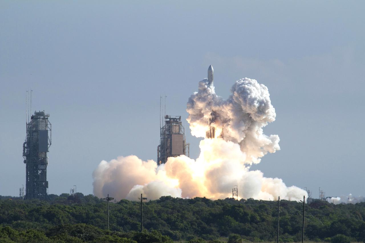 CAPE CANAVERAL, Fla. – At ignition, flames and smoke from the engines begin liftoff of the United Launch Alliance Delta II Heavy rocket carrying NASA’s twin Gravity Recovery and Interior Laboratory (GRAIL) mission off Space Launch Complex 17B on Cape Canaveral Air Force Station in Florida. At left is the pad’s mobile service tower. The spacecraft launched at 9:08:52 a.m. EDT Sept. 10. GRAIL-A will separate from the second stage of the rocket at about one hour, 21 minutes after liftoff, followed by GRAIL-B at 90 minutes after launch. The spacecraft are embarking on a three-month journey to reach the moon.    GRAIL will fly twin spacecraft in tandem around the moon to precisely measure and map variations in the moon's gravitational field. The mission will provide the most accurate global gravity field to date for any planet, including Earth. This detailed information will reveal differences in the density of the moon's crust and mantle and will help answer fundamental questions about the moon's internal structure, thermal evolution, and history of collisions with asteroids. The aim is to map the moon's gravity field so completely that future moon vehicles can safely navigate anywhere on the moon’s surface. For more information, visit http://www.nasa.gov/grail. Photo credit: NASA/Kenny Allen