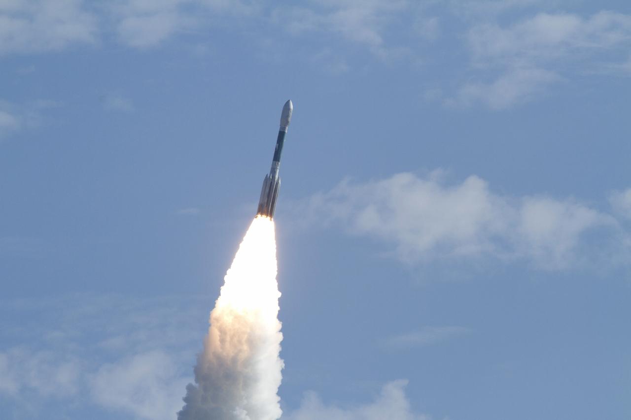 CAPE CANAVERAL, Fla. – Backdropped by a beautiful blue sky, the United Launch Alliance Delta II Heavy rocket propels NASA’s twin Gravity Recovery and Interior Laboratory (GRAIL) mission off Space Launch Complex 17B on Cape Canaveral Air Force Station in Florida. The spacecraft launched at 9:08:52 a.m. EDT Sept. 10. GRAIL-A will separate from the second stage of the rocket at about one hour, 21 minutes after liftoff, followed by GRAIL-B at 90 minutes after launch. The spacecraft are embarking on a three-month journey to reach the moon.    GRAIL will fly twin spacecraft in tandem around the moon to precisely measure and map variations in the moon's gravitational field. The mission will provide the most accurate global gravity field to date for any planet, including Earth. This detailed information will reveal differences in the density of the moon's crust and mantle and will help answer fundamental questions about the moon's internal structure, thermal evolution, and history of collisions with asteroids. The aim is to map the moon's gravity field so completely that future moon vehicles can safely navigate anywhere on the moon’s surface. For more information, visit http://www.nasa.gov/grail. Photo credit: NASA/Kenny Allen