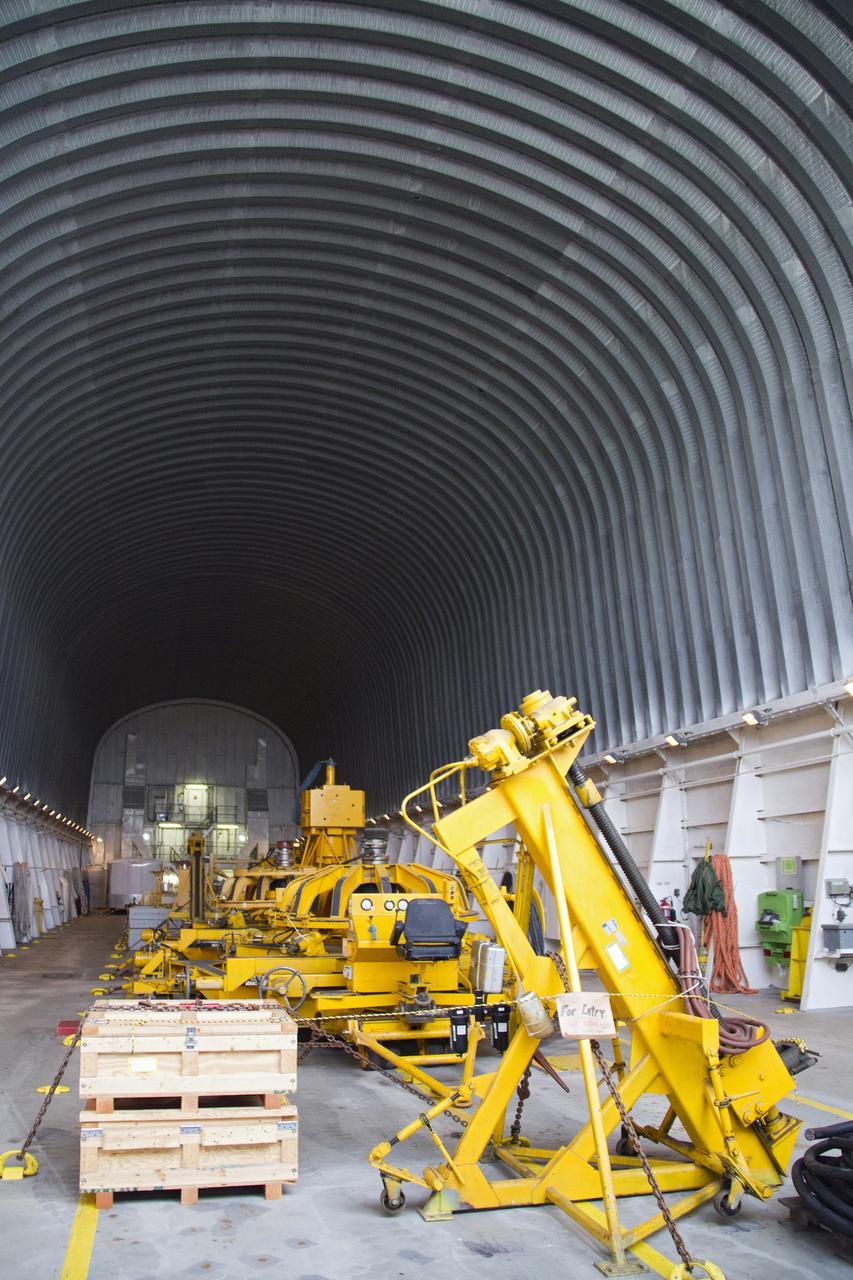 CAPE CANAVERAL, Fla. – At the Turn Basin in the Launch Complex 39 area of NASA’s Kennedy Space Center in Florida, parts of the Hyster forklift, a specially designed engine installer used in conjunction with the space shuttle main engines (SSME), are stowed away inside the Pegasus barge, ready for transport for delivery to Stennis Space Center near Bay St. Louis, Miss. Since being delivered to NASA in 1999, Pegasus sailed 41 times and transported 31 shuttle external fuel tanks from Michoud Assembly Facility near New Orleans to Kennedy. The barge will leave Kennedy, perhaps for the final time. Both the barge and shuttle equipment will remain in storage until their specific future uses are determined. The SSMEs themselves will be transported to Stennis separately for use with the agency's new heavy-lift rocket, the Space Launch System. The work is part of the Space Shuttle Program’s transition and retirement processing. For more information about Shuttle Transition and Retirement, visit http://www.nasa.gov/mission_pages/transition/home/index.html. Photo credit: NASA/Cory Huston