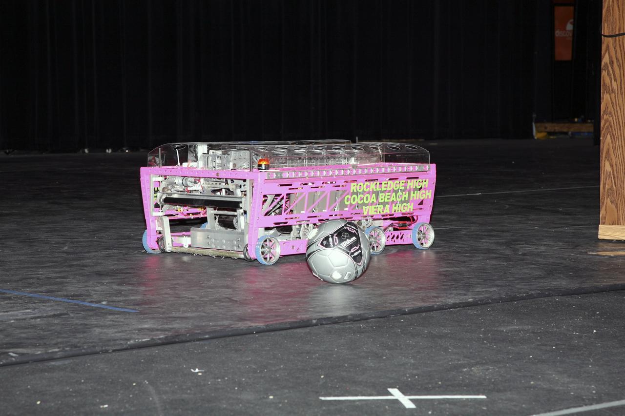 CAPE CANAVERAL, Fla. -- -- Pre-calculus, engineering, and physics students at Timber Creek High School in Orlando, Fla., had the opportunity to view a FIRST robotics robot demonstration during an education outreach event on Nov. 16 in the school’s Performing Arts Center. Students, heard from NASA Kennedy Space Center Deputy Director Janet Petro about work being done at the center, and also learned about Kennedy’s Educate to Innovate (KETI) LEGO Mindstorm activities. Photo credit: NASA/Gianni Woods