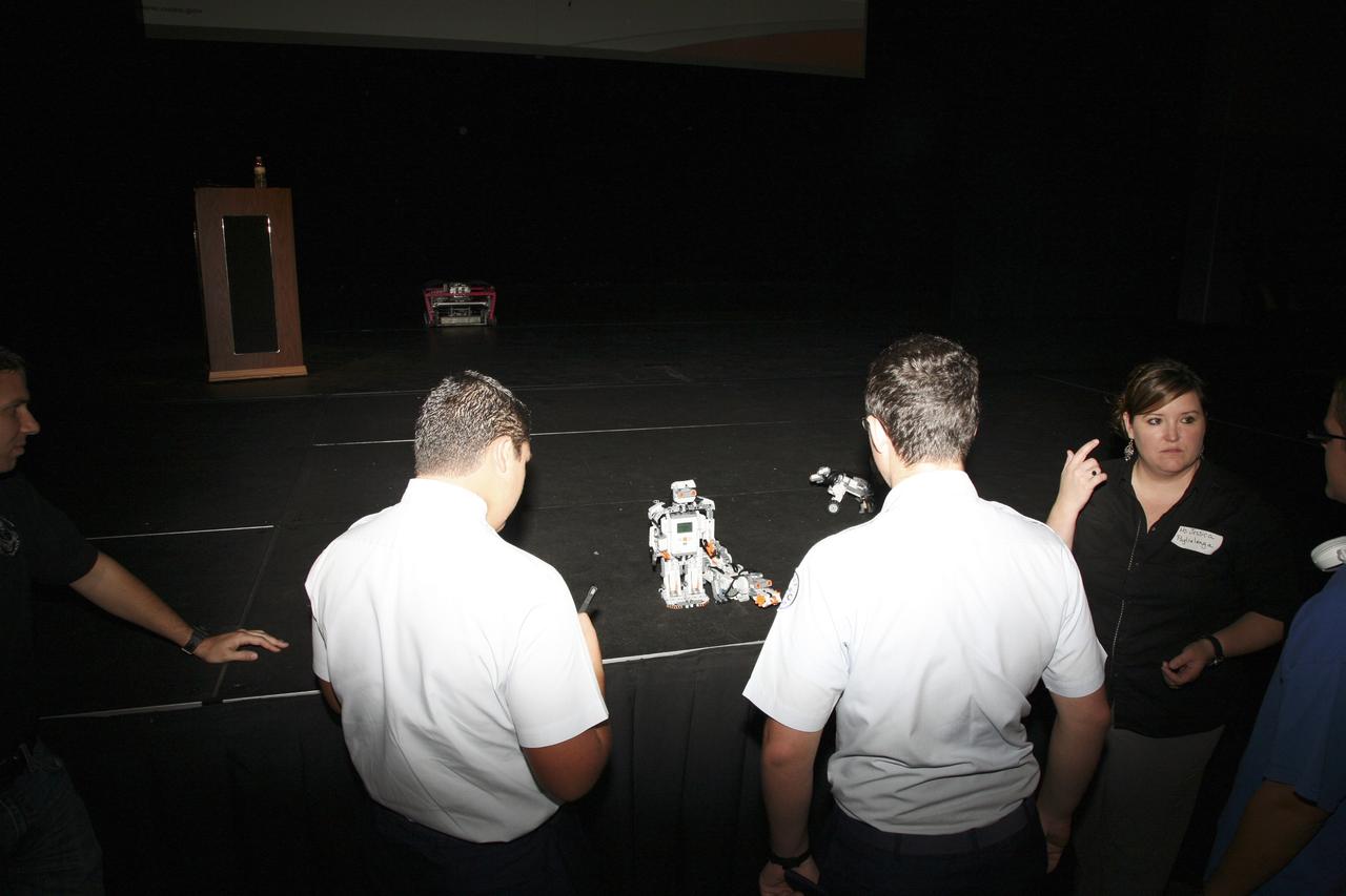 CAPE CANAVERAL, Fla. -- Pre-calculus, engineering, and physics students at Timber Creek High School in Orlando, Fla., had the opportunity to view a FIRST robotics robot demonstration during an education outreach event on Nov. 16 in the school’s Performing Arts Center. Students, heard from NASA Kennedy Space Center Deputy Director Janet Petro about work being done at the center, and learned about Kennedy’s Educate to Innovate (KETI) LEGO Mindstorm activities. Photo credit: NASA/Gianni Woods