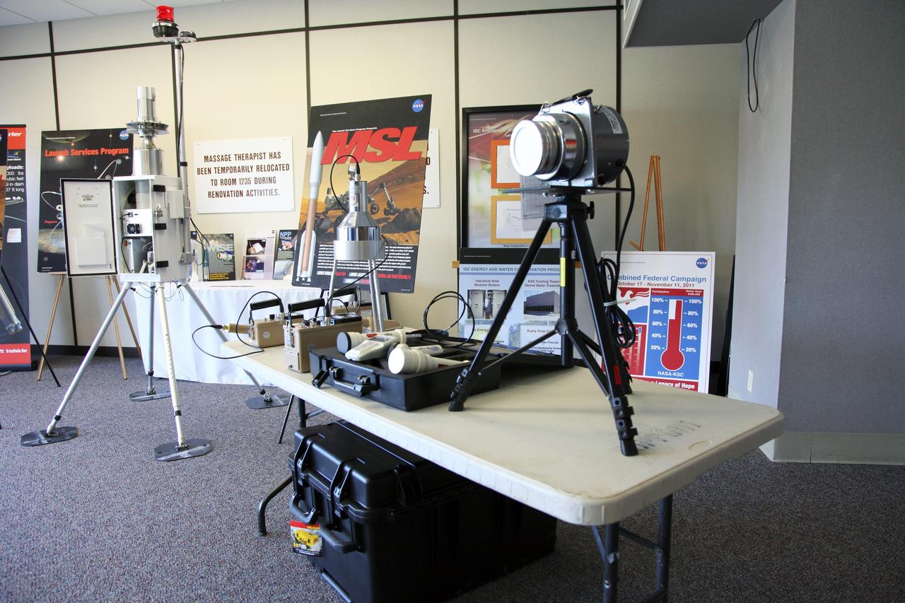 CAPE CANAVERAL, Fla. -- Several instruments are displayed for the media during a tour of the Radiological Control Center (RADCC) at NASA's Kennedy Space Center in Florida. The tour focused on safety equipment and procedures for the upcoming launch of the Mars Science Laboratory (MSL) mission.    The MSL spacecraft includes a multi-mission radioisotope thermoelectric generator (MMRTG) that will generate the power needed for the mission from the natural decay of plutonium-238, a non-weapons-grade form of the radioisotope. MSL's components include a car-sized rover, Curiosity, which has 10 science instruments designed to search for signs of life, including methane, and help determine if the gas is from a biological or geological source. Launch of MSL aboard a United Launch Alliance Atlas V rocket is targeted for Nov. 26 from Space Launch Complex 41 on Cape Canaveral Air Force Station. For more information, visit http://www.nasa.gov/msl. Photo credit: NASA/Frankie Martin