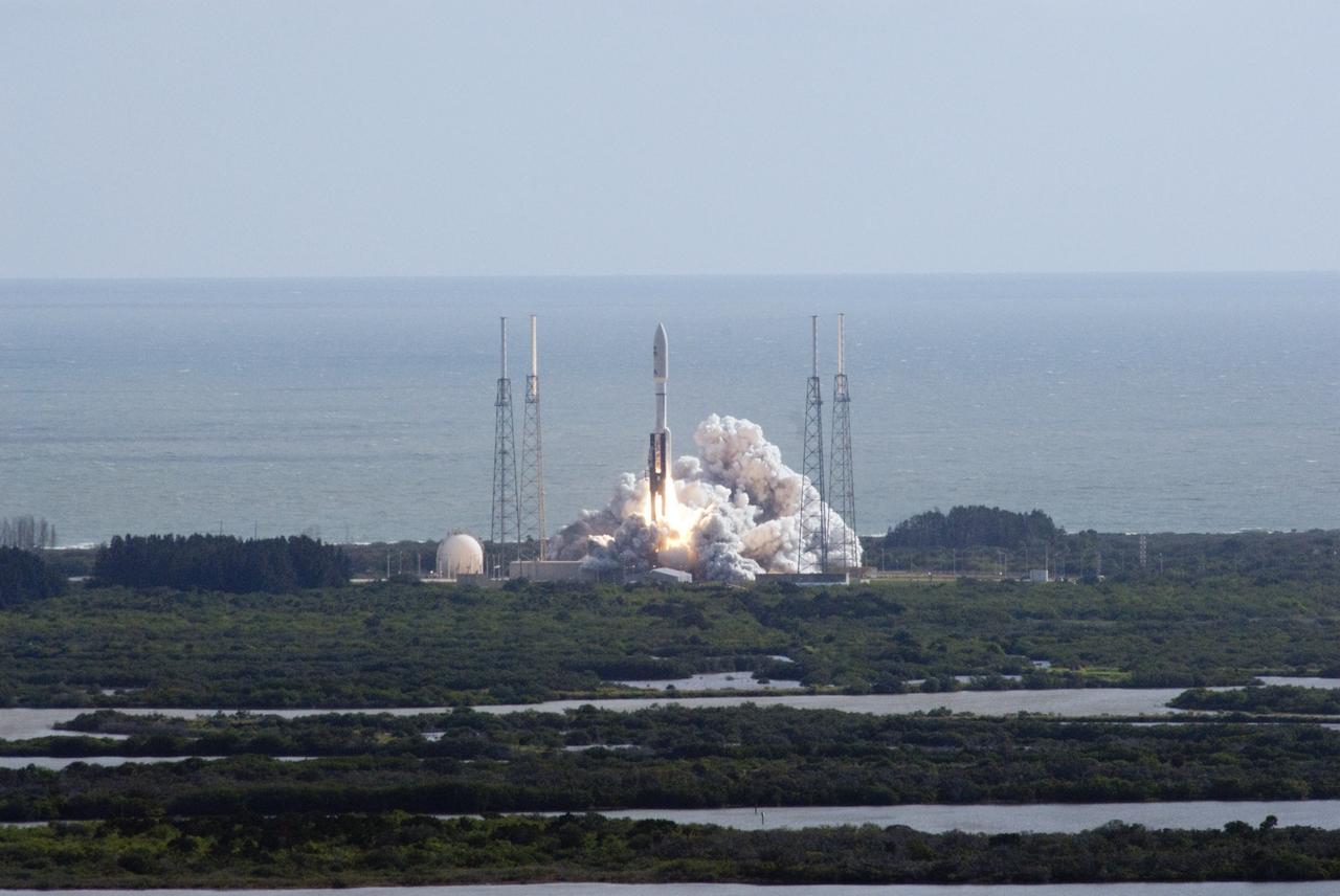 CAPE CANAVERAL, Fla. – The Atlantic Ocean provides a backdrop as the United Launch Alliance Atlas V rocket clears the tower at Space Launch Complex 41 on Cape Canaveral Air Force Station in Florida. Sealed inside the rocket's protective payload fairing is NASA's Mars Science Laboratory (MSL) spacecraft, beginning a 9-month interplanetary cruise to Mars. Liftoff was at 10:02 a.m. EST Nov. 26. MSL's components include a car-sized rover, Curiosity, which has 10 science instruments designed to search for signs of life, including methane, and help determine if the gas is from a biological or geological source. For more information, visit http://www.nasa.gov/msl. Photo credit: NASA/Darrell L. McCall