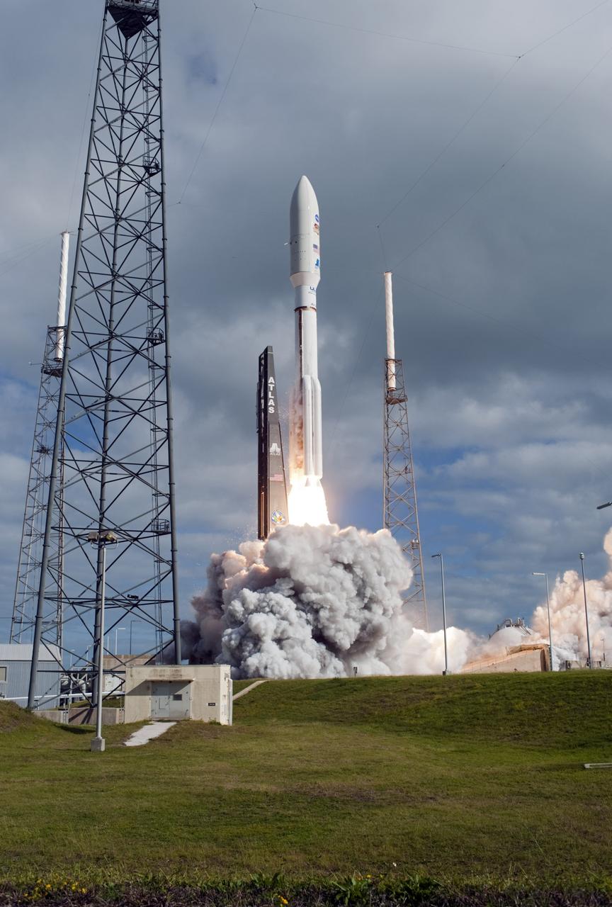 CAPE CANAVERAL, Fla. -- With NASA's Mars Science Laboratory (MSL) spacecraft sealed inside its payload fairing, the United Launch Alliance Atlas V rocket lifts off from Space Launch Complex-41 on Cape Canaveral Air Force Station in Florida at 10:02 a.m. EST Nov. 26. MSL's components include a car-sized rover, Curiosity, which has 10 science instruments designed to search for signs of life, including methane, and help determine if the gas is from a biological or geological source. For more information, visit http://www.nasa.gov/msl. Photo credit: NASA/Tony Gray and Rick Wetherington