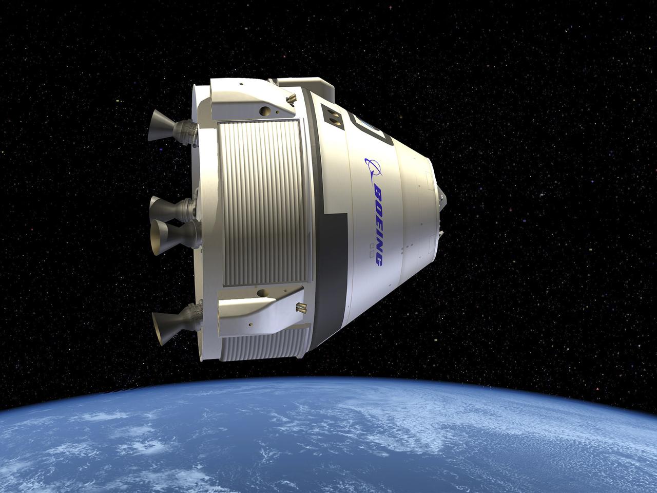 CAPE CANAVERAL, Fla. -- This is an artist's conception of the CST-100 under development by The Boeing Co. of Houston for NASA's Commercial Crew Program (CCP). In 2011, NASA selected Boeing during Commercial Crew Development Round 2 (CCDev2) activities to mature the design and development of a crew transportation system with the overall goal of accelerating a United States-led capability to the International Space Station. The goal of CCP is to drive down the cost of space travel as well as open up space to more people than ever before by balancing industry’s own innovative capabilities with NASA's 50 years of human spaceflight experience. Six other aerospace companies also are maturing launch vehicle and spacecraft designs under CCDev2, including Alliant Techsystems Inc. (ATK), Blue Origin, Excalibur Almaz Inc., Sierra Nevada Corp., Space Exploration Technologies (SpaceX), and United Launch Alliance (ULA). For more information, visit www.nasa.gov/commercialcrew. Image credit: The Boeing Co.