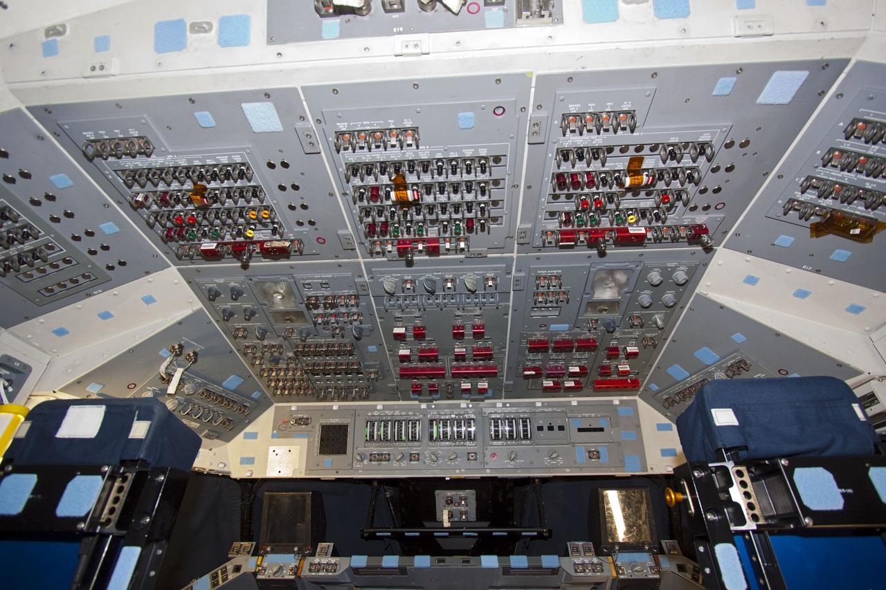 CAPE CANAVERAL, Fla. – In Orbiter Processing Facility-2 at NASA's Kennedy Space Center in Florida, a plethora of switches fills the control panel on the flight deck of space shuttle Atlantis. The flight deck is illuminated one last time as preparations are made for the shuttle's final power down during Space Shuttle Program transition and retirement activities. Atlantis is being prepared for public display in 2013 at the Kennedy Space Center Visitor Complex.  For more information, visit http://www.nasa.gov/shuttle.  Photo credit: NASA/Jim Grossmann