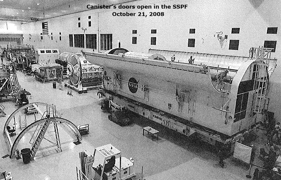 Canister's doors open in the SSPF, October 21, 2008
