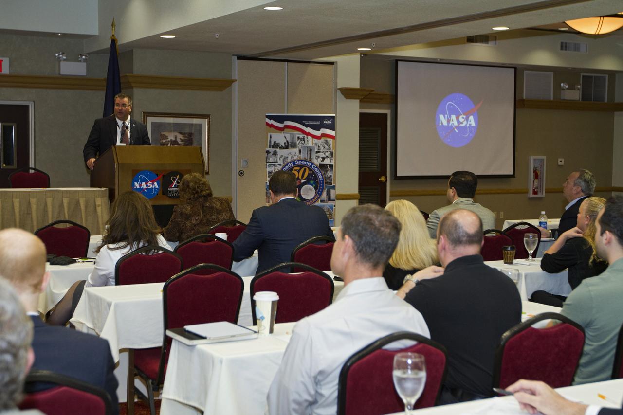 COCOA BEACH, Fla. -- Ed Mango, program manager for NASA's Commercial Crew Program CCP, talks to industry partners and stakeholders during a preproposal conference at the Courtyard Marriott in Cocoa Beach, Fla. The meeting focused on information related to NASA's release of the Commercial Crew Integrated Capability CCiCap Announcement for Proposals on Feb. 7. More than 50 people from 25 aerospace companies attended the conference to find out what the space agency would be looking for in terms of milestones, funding, schedules, strategies, safety cultures, business modules and eventual flight certification standards of integrated crew space transportation systems.    The goal of the CCiCap is to develop an indigenous U.S. transportation system that can safely, affordably and routinely fly to low Earth orbit destinations, including the International Space Station. Proposals are due March 23 and NASA plans to award multiple Space Act Agreements, valued from $300 million to $500 million each, toward the development of fully integrated commercial crew transportation systems in the summer of 2012.  For more information, visit www.nasa.gov/commercialcrew   Photo credit: Kim Shiflett