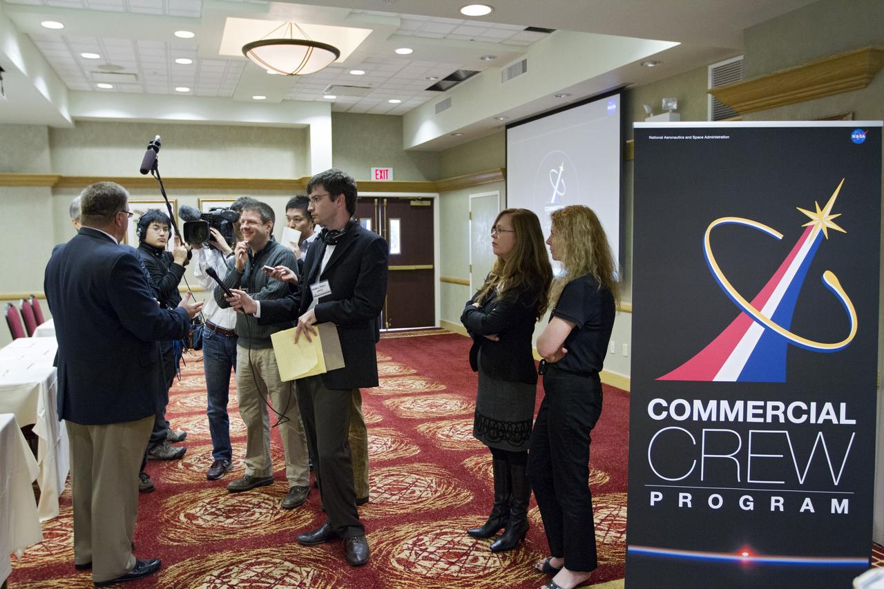 COCOA BEACH, Fla. -- Ed Mango, program manager for NASA's Commercial Crew Program CCP, talks to media during a preproposal conference at the Courtyard Marriott in Cocoa Beach, Fla. The meeting focused on information related to NASA's release of the Commercial Crew Integrated Capability CCiCap Announcement for Proposals on Feb. 7. More than 50 industry partners and stakeholders from 25 aerospace companies attended the conference to find out what the space agency would be looking for in terms of milestones, funding, schedules, strategies, safety cultures, business modules and eventual flight certification standards of integrated crew space transportation systems.        The goal of the CCiCap is to develop an indigenous U.S. transportation system that can safely, affordably and routinely fly to low Earth orbit destinations, including the International Space Station. Proposals are due March 23 and NASA plans to award multiple Space Act Agreements, valued from $300 million to $500 million each, toward the development of fully integrated commercial crew transportation systems in the summer of 2012.  For more information, visit www.nasa.gov/commercialcrew   Photo credit: Kim Shiflett
