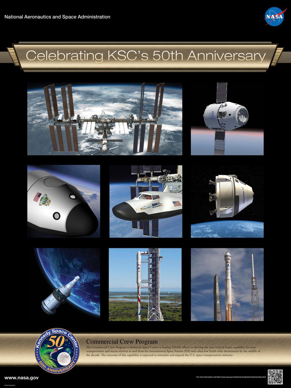 Commercial Crew Program: The Commercial Crew Program at Kennedy Space Center is leading NASA’s efforts to develop the next United States capability for crew transportation and rescue services to and from the International Space Station ISS and other low Earth orbit destinations by the middle of the decade. The outcome of this capability is expected to stimulate and expand the U.S. space transportation industry. Poster designed by Kennedy Space Center Graphics Department/Greg Lee. Credit: NASA