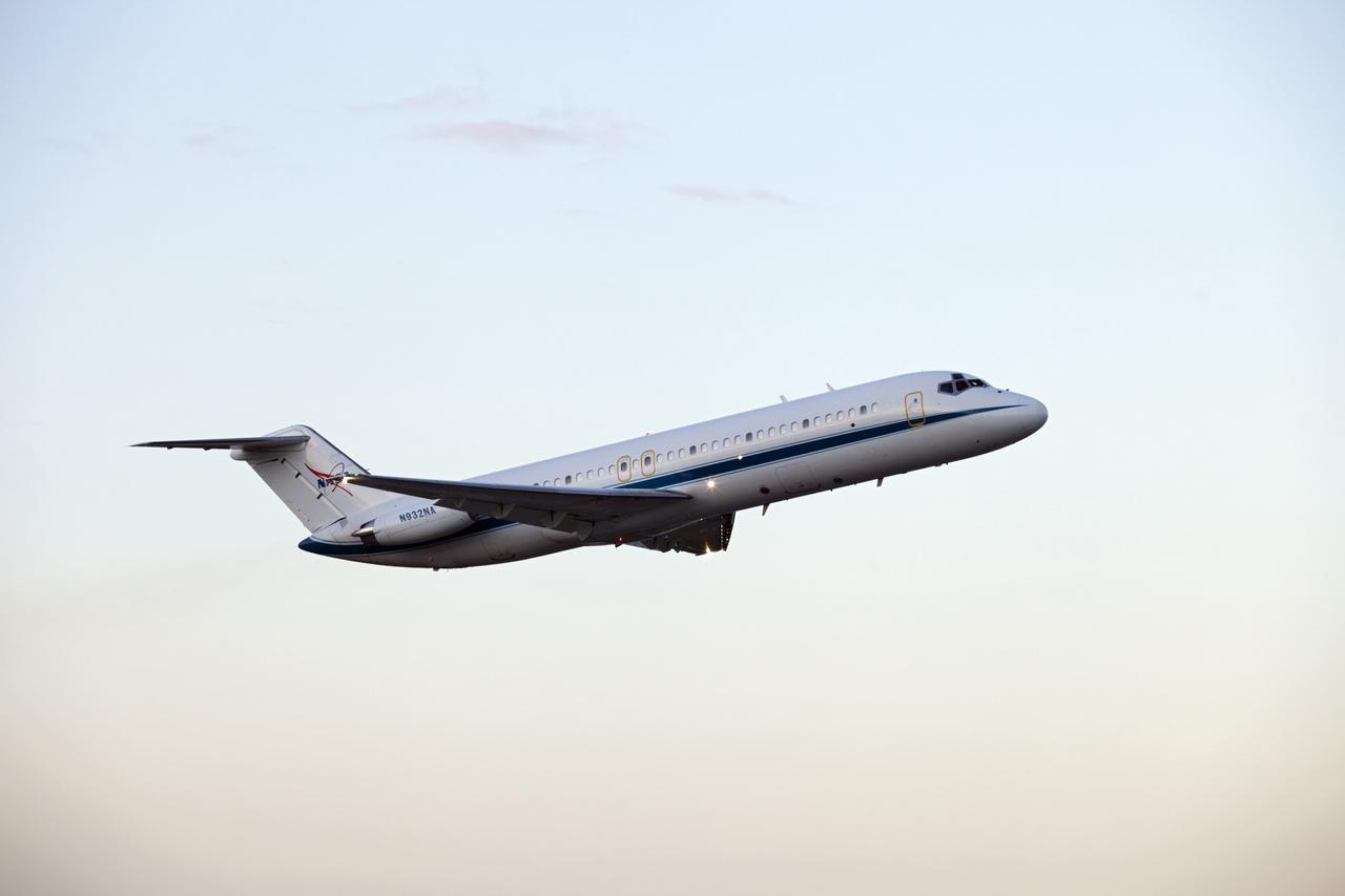 CAPE CANAVERAL, Fla. – A NASA C-9 “Pathfinder” DC-9 takes off from the Shuttle Landing Facility at NASA's Kennedy Space Center in Florida ahead of space shuttle Discovery, which is bolted to the top of a Shuttle Carrier Aircraft. The craft are set to begin their 3 1/2 hour ferry flight to the Washington Dulles International Airport in Virginia at about 7 a.m. EDT. The Pathfinder will fly about 100 miles ahead of the attached pair, making sure the flight path is free of harmful weather or hazardous conditions. Discovery is leaving Kennedy after more than 28 years of service beginning with its arrival on the space coast Nov. 9, 1983. Discovery first launched to space Aug. 30, 1984, on the STS-41D mission. Discovery is the agency's most-flown shuttle with 39 missions, more than 148 million miles and a total of one year in space. Discovery is set to move to the Smithsonian's National Air and Space Museum Steven F. Udvar-Hazy Center on April 19 where it will be placed on public display. For more information on the SCA, visit http://www.nasa.gov/centers/dryden/news/FactSheets/FS-013-DFRC.html. For more information on shuttle transition and retirement activities, visit http://www.nasa.gov/transition. Photo credit: NASA/Frankie Martin