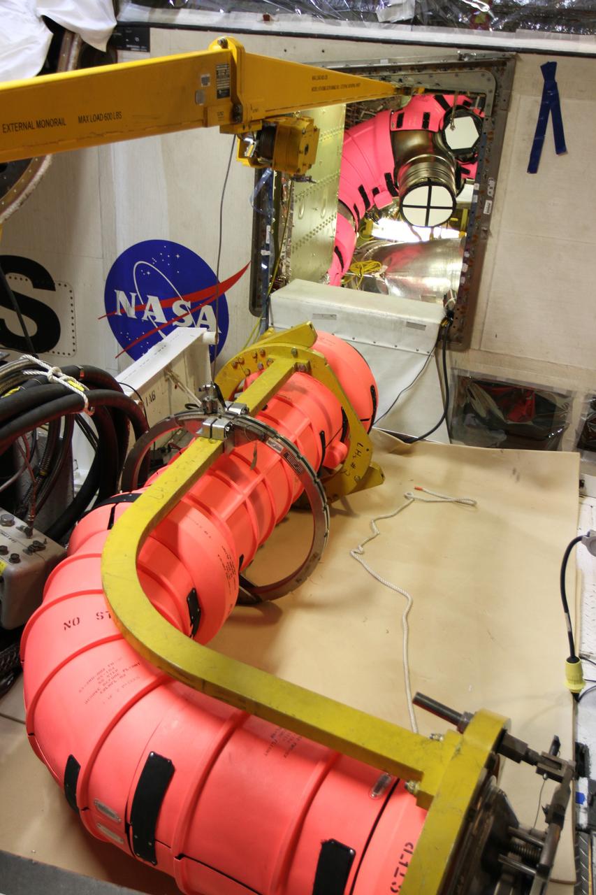 CAPE CANAVERAL, Fla. – In Orbiter Processing Facility-1 at NASA’s Kennedy Space Center in Florida, the fuel line that supplied liquid hydrogen propellant to space shuttle Atlantis’ main engine No. 2 has been disconnected from the shuttle. The liquid hydrogen lines will be placed in storage to preserve the option to reuse them on NASA’s Space Launch System heavy-lift vehicle, under development. The work is part of the Space Shuttle Program’s transition and retirement processing of shuttle Atlantis. A groundbreaking was held Jan. 18 for Atlantis' future home, a 65,000-square-foot exhibit hall in Shuttle Plaza at the Kennedy Space Center Visitor Complex. Atlantis is scheduled to roll over to the visitor complex in November in preparation for the exhibit’s grand opening in July 2013. For more information, visit http://www.nasa.gov/shuttle. Photo credit: NASA/Ben Smegelsky