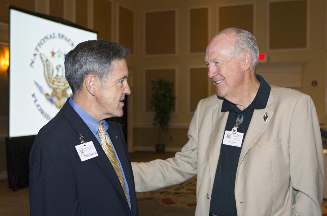 COCOA BEACH, Fla.. -- Robert Cabana, Kennedy Space Center director, left, speaks with a member of the National Space Club's Florida Committee before the organization's monthly luncheon. The event took place in Cocoa Beach, Fla. Photo credit: NASA/Kim Shiflett