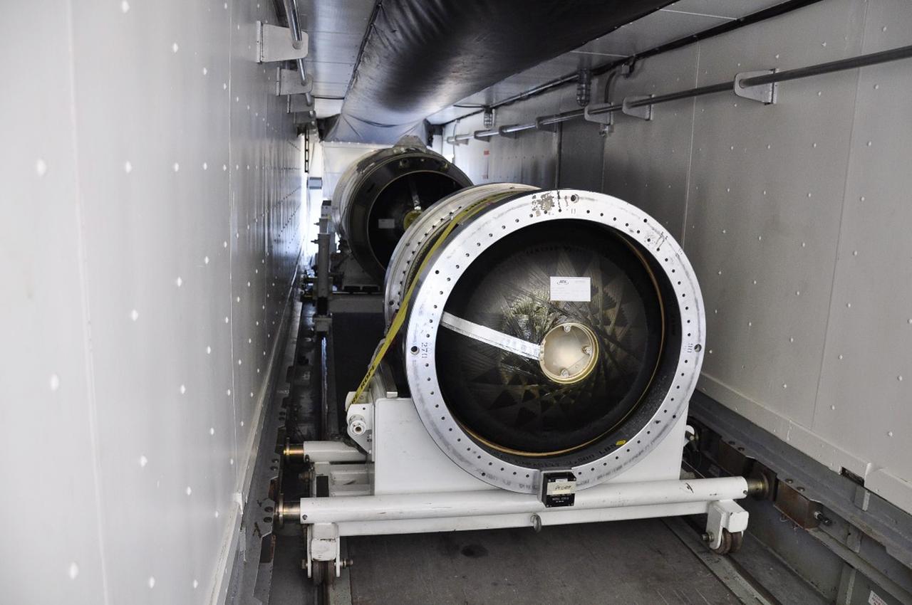 Vandenberg Air Force Base, Calif. – A truck carrying the third stage of the Orbital Sciences Pegasus XL rocket arrives at Vandenberg Air Force Base in California.      NASA’s Interface Region Imaging Spectrograph, or IRIS, spacecraft will launch aboard the Pegasus XL in late 2012. IRIS will open a new window of discovery by tracing the flow of energy and plasma through the chromospheres and transition region into the sun’s corona using spectrometry and imaging.  IRIS fills a crucial gap in our ability to advance studies of the sun-to-Earth connection by tracing the flow of energy and plasma through the foundation of the corona and heliosphere, or region around the sun. Photo credit: NASA/Randy Beaudoin