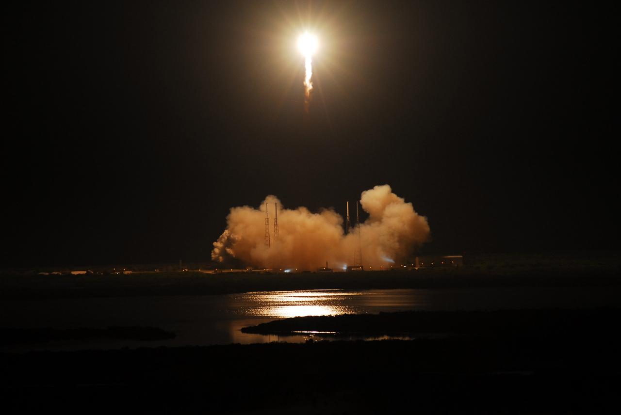 CAPE CANAVERAL, Fla. – Powered by nine Merlin engines, the SpaceX Falcon 9 rocket roars into space from Space Launch Complex-40 on Cape Canaveral Air Force Station in Florida at 3:44 a.m. EDT, carrying the Dragon capsule to orbit.      The launch is the company's second demonstration test flight for NASA's Commercial Orbital Transportation Services, or COTS, Program. During the flight, the Dragon will conduct a series of check-out procedures to test and prove its systems, including rendezvous and berthing with the International Space Station.  If the capsule performs as planned, the cargo and experiments it is carrying will be transferred to the station. The cargo includes food, water and provisions for the station’s Expedition crews, such as clothing, batteries and computer equipment. Under COTS, NASA has partnered with two aerospace companies to deliver cargo to the station. For more information, visit http://www.nasa.gov/spacex.  Photo credit: NASA/Alan Ault