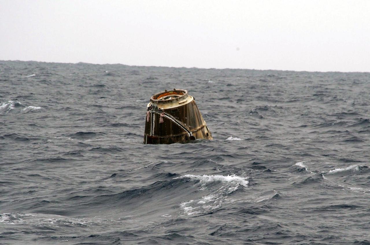 The SpaceX Dragon capsule floats in the Pacific Ocean after returning from space. Photo credit: SpaceX