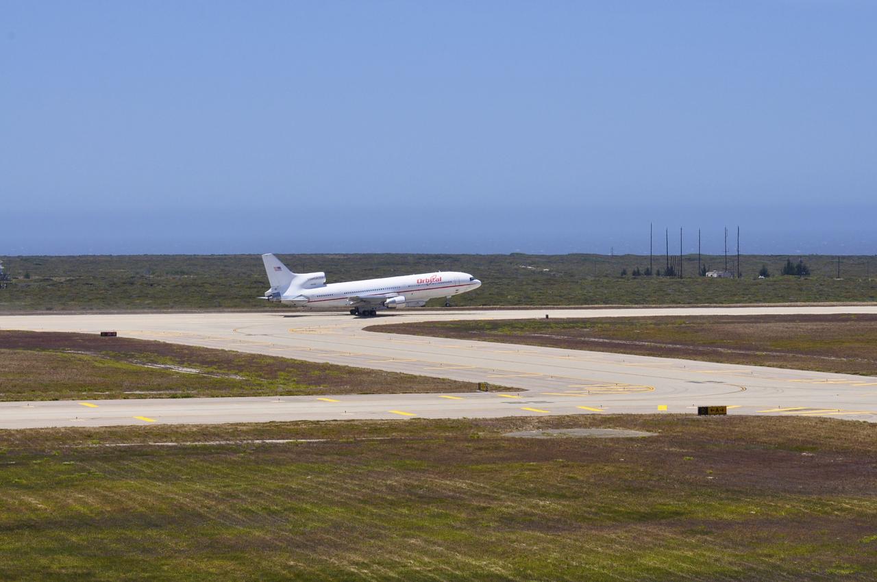 VANDENBERG AIR FORCE BASE, Calif. – Orbital Sciences’ L-1011 carrier aircraft lifts off the runway as it departs from Vandenberg Air Force Base in California.  The aircraft is transporting Orbital’s Pegasus rocket and NASA’s Nuclear Spectroscopic Telescope Array, or NuSTAR, to the U.S. Army's Ronald Reagan Ballistic Missile Defense Test Site on Kwajalein Atoll, part of the Marshall Islands in the Pacific Ocean.    The Pegasus, mated to its NuSTAR payload, will be launched from the carrier aircraft 117 nautical miles south of Kwajalein at latitude 6.75 degrees north of the equator.  The high-energy X-ray telescope will conduct a census of black holes, map radioactive material in young supernovae remnants, and study the origins of cosmic rays and the extreme physics around collapsed stars. Launch is scheduled for June 13.  For more information, visit http://www.nasa.gov/nustar.  Photo credit: NASA/Randy Beaudoin, VAFB