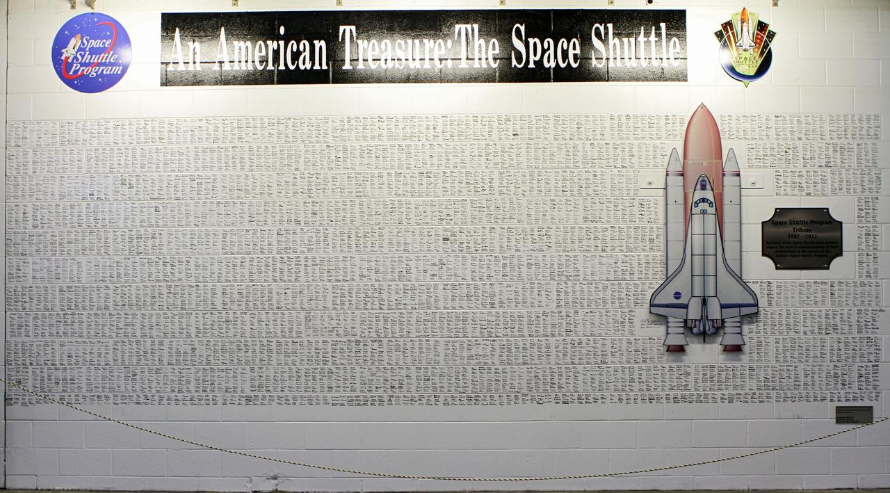 CAPE CANAVERAL, Fla. -- The space shuttle wall tribute in the Vehicle Assembly Building at NASA's Kennedy Space Center in Florida was signed by employees who have supported the Space Shuttle Program throughout the last 30 years. Photo credit: NASA/Kim Shiflett