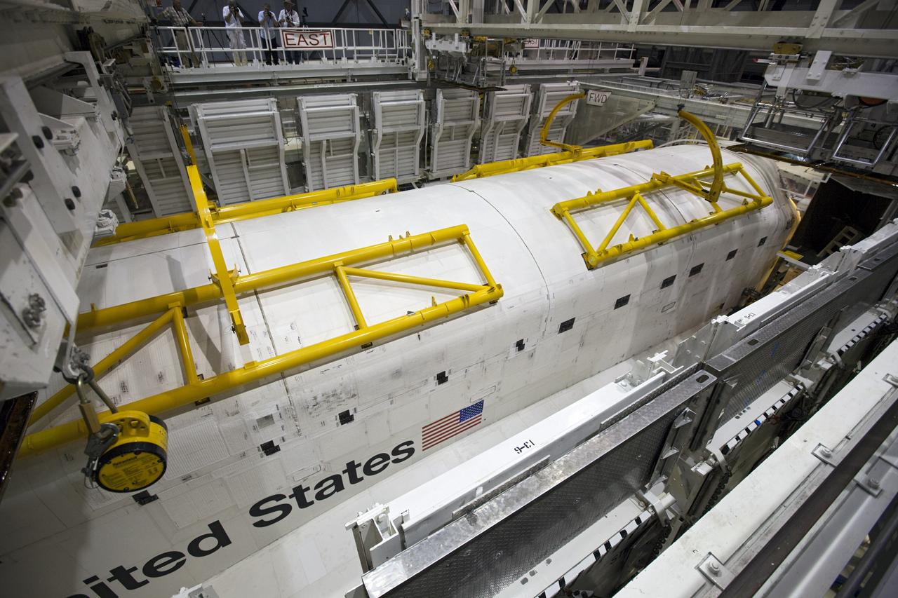 CAPE CANAVERAL, Fla. – Inside Orbiter Processing Facility-1 at NASA’s Kennedy Space Center in Florida, space shuttle Atlantis’ payload bay doors were closed in preparation for its move to the Vehicle Assembly Building. The work is part of the Space Shuttle Program’s transition and retirement processing of the space shuttle fleet. A groundbreaking was held Jan. 18 for Atlantis’ future home, a 65,000-square-foot exhibit hall in Shuttle Plaza at the Kennedy Space Center Visitor Complex. Atlantis is scheduled to roll over to the visitor complex in November in preparation for the exhibit’s grand opening in July 2013. For more information, visit http://www.nasa.gov/shuttle. Photo credit: NASA/Dimitri Gerondidakis