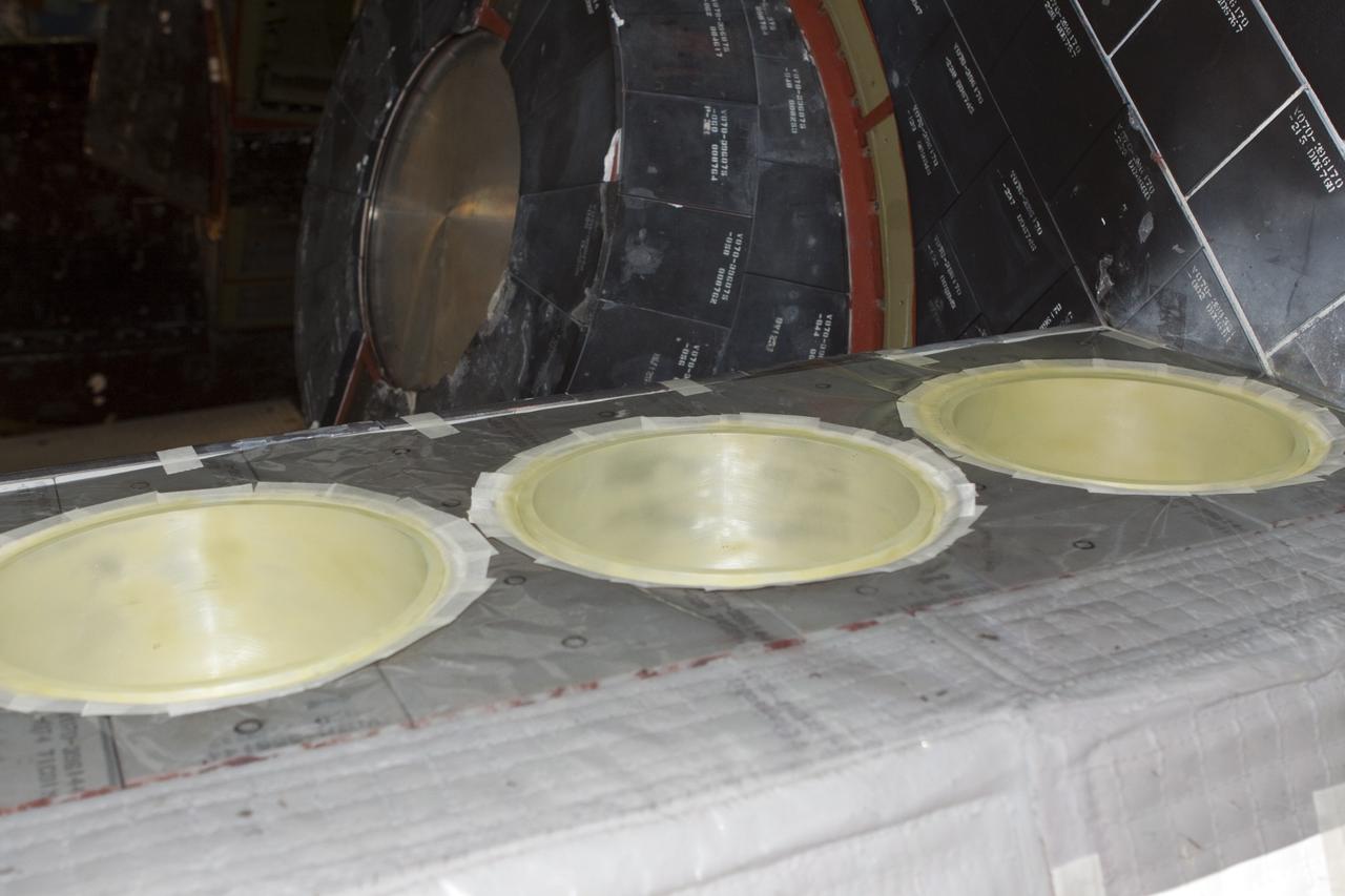 CAPE CANAVERAL, Fla. - In Orbiter Processing Facility Bay 2 at NASA’s Kennedy Space Center in Florida, simulated thrusters are being painted on the space shuttle Endeavour.    The work is part of Transition and Retirement of the remaining space shuttles, Endeavour and Atlantis. Endeavour is being prepared for public display at the California Science Center in Los Angeles. Its ferry flight to California is targeted for mid-September. Endeavour was the last space shuttle added to NASA’s orbiter fleet. Over the course of its 19-year career, Endeavour spent 299 days in space during 25 missions. For more information, visit http://www.nasa.gov/transition Photo credit: NASA/Jim Grossmann