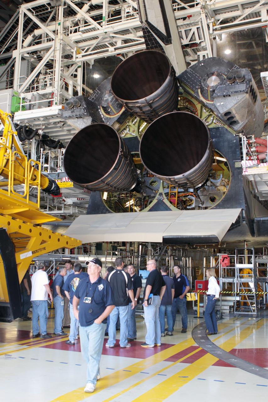 CAPE CANAVERAL, Fla. – Inside Orbiter Processing Facility-2 at NASA’s Kennedy Space Center in Florida, all three replica shuttle main engines, or RSMEs, including RSME 2, have been installed on space shuttle Endeavour. The orbiter is surrounded by work platforms allowing access to all areas of the spacecraft. The work is part of Transition and Retirement of the remaining space shuttles, Endeavour and Atlantis. Endeavour is being prepared for public display at the California Science Center in Los Angeles. Its ferry flight to California is targeted for mid-September. Endeavour was the last space shuttle added to NASA’s orbiter fleet. Over the course of its 19-year career, Endeavour spent 299 days in space during 25 missions. For more information, visit http://www.nasa.gov/shuttle. Photo credit: NASA/David Lee