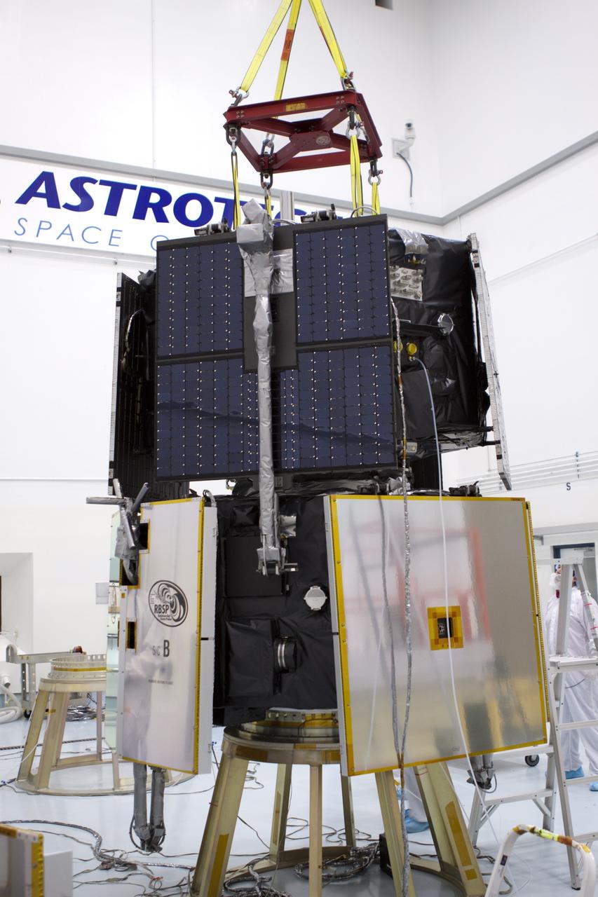 TITUSVILLE, Fla. - Inside the Astrotech payload processing facility in Titusville, Fla. near NASA’s Kennedy Space Center, the Radiation Belt Storm Probes, or RBSP, spacecraft A has been placed atop RBSP B. NASA’s RBSP mission will help us understand the sun’s influence on Earth and near-Earth space by studying the Earth’s radiation belts on various scales of space and time. RBSP will begin its mission of exploration of Earth’s Van Allen radiation belts and the extremes of space weather after its liftoff aboard a United Launch Alliance Atlas V from Space Launch Complex 41 at Cape Canaveral Air Force Station, Fla. Liftoff is targeted for Aug. 23, 2012. For more information, visit http://www.nasa.gov/rbsp. Photo credit: NASA/Jim Grossmann