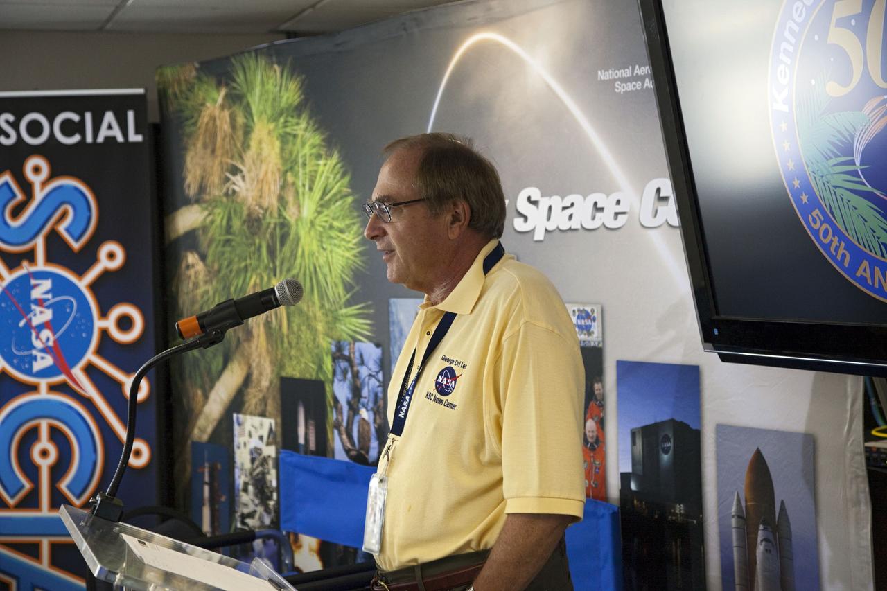 CAPE CANAVERAL, Fla. -- NASA Public Affairs Officer George Diller speaks to about 45 of NASA’s social media followers during two days of presentations on the Kennedy's past, present and future.      The social media participants gathered at the Florida spaceport on Aug. 2 and 3, 2012 to hear from key former and current leaders who related stories of the space agency's efforts to explore the unknown. It was the first social media event totally run by Kennedy. Photo credit: NASA/ Gianni Woods