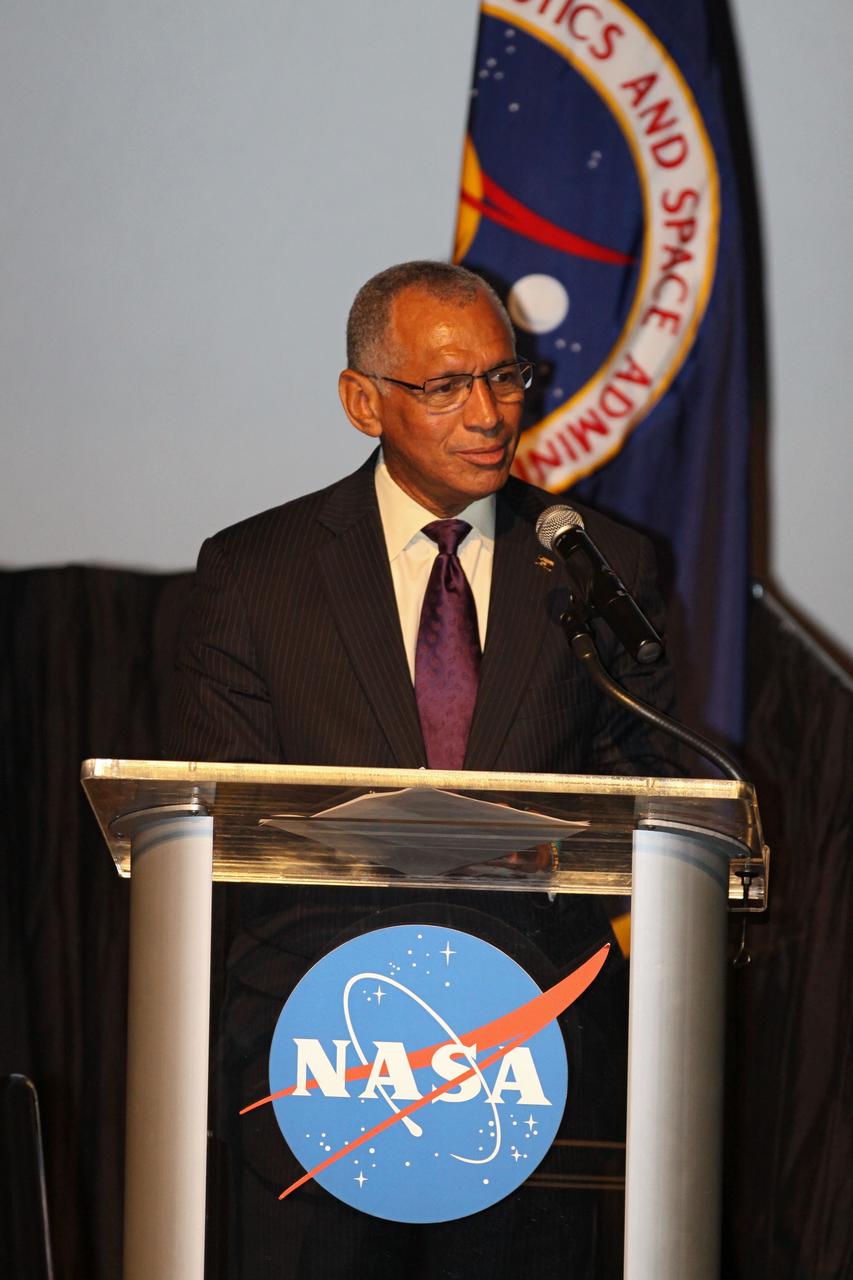 CAPE CANAVERAL, Fla. –NASA Administrator Charles Bolden delivers the keynote address during closing ceremonies for the International Space University at the Kennedy Space center Visitor Complex on Aug. 3, 2012.      The International Space University is a nine-week intensive course designed for post-graduate university students and professionals during the summer. The program is hosted by a different country each year, providing a unique educational experience for participants from around the world. NASA Kennedy Space Center and the Florida Institute of Technology co-hosted this year's event which ran from June 4 to Aug. 3. There were about 125 participants representing 31 countries. For more information, visit http://www.isunet.edu Photo credit: NASA/Kim Shiflett