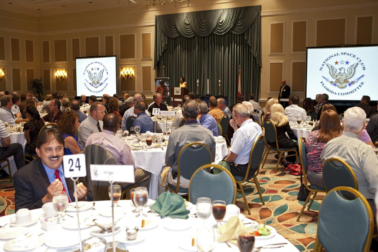 CAPE CANAVERAL, Fla. -- Florida's Lt. Gov. Jennifer Carroll talks about the positive impact the aerospace industry has on the state of Florida during the National Space Club Florida Committee's August luncheon at the Radisson Resort at the Port in Cape Canaveral, Fla. NASA Commercial Crew Program Manager Ed Mango also discussed the innovative steps the agency is taking with industry partners to develop the next U.S. space transportation capability to and from low Earth orbit, which will eventually be available for use by the U.S. government and other commercial customers. To learn more about the Commercial Crew Program, visit www.nasa.gov/commercialcrew. Photo credit: Kim Shiflett