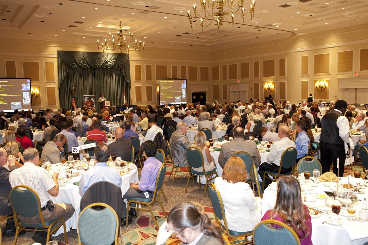 CAPE CANAVERAL, Fla. -- At the National Space Club Florida Committee's August luncheon at the Radisson Resort at the Port in Cape Canaveral, Fla., NASA Commercial Crew Program Manager Ed Mango discusses the innovative steps the agency is taking with industry partners to develop the next U.S. space transportation capability to and from low Earth orbit, which will eventually be available for use by the U.S. government and other commercial customers. To learn more about the Commercial Crew Program, visit www.nasa.gov/commercialcrew. Photo credit: Kim Shiflett