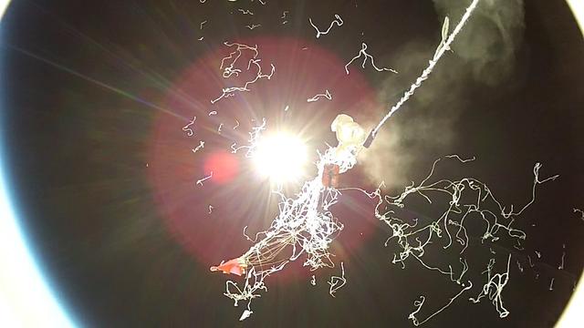 CAPE CANAVERAL, Fla. – The high-altitude balloon that carried an instrument-laden capsule bursts 105,000 feet above Earth during a flight hosted by Rocket University participants. The bursting of the balloon allowed the capsule to free-fall to 50,000 feet and then deploy a parachute to land safely on the ground. The test flight was used to evaluate the stability of an instrumented capsule as it fell to Earth before its parachute opened. Rocket University is a program of courses, workshops, labs and projects offered to engineering and research pros of all stripes to keep their skills fresh and broaden their experiences. Photo credit: Courtesy of Rocket University  The work is part of Transition and Retirement of the remaining space shuttles, Atlantis and Endeavour. Atlantis is being prepared for public display at Kennedy's Visitor Complex. Over the course of its 26-year career, Atlantis spent 293 days in space during 33 missions. For more information, visit http://www.nasa.gov/transition Photo credit: NASA/Kim Shiflett