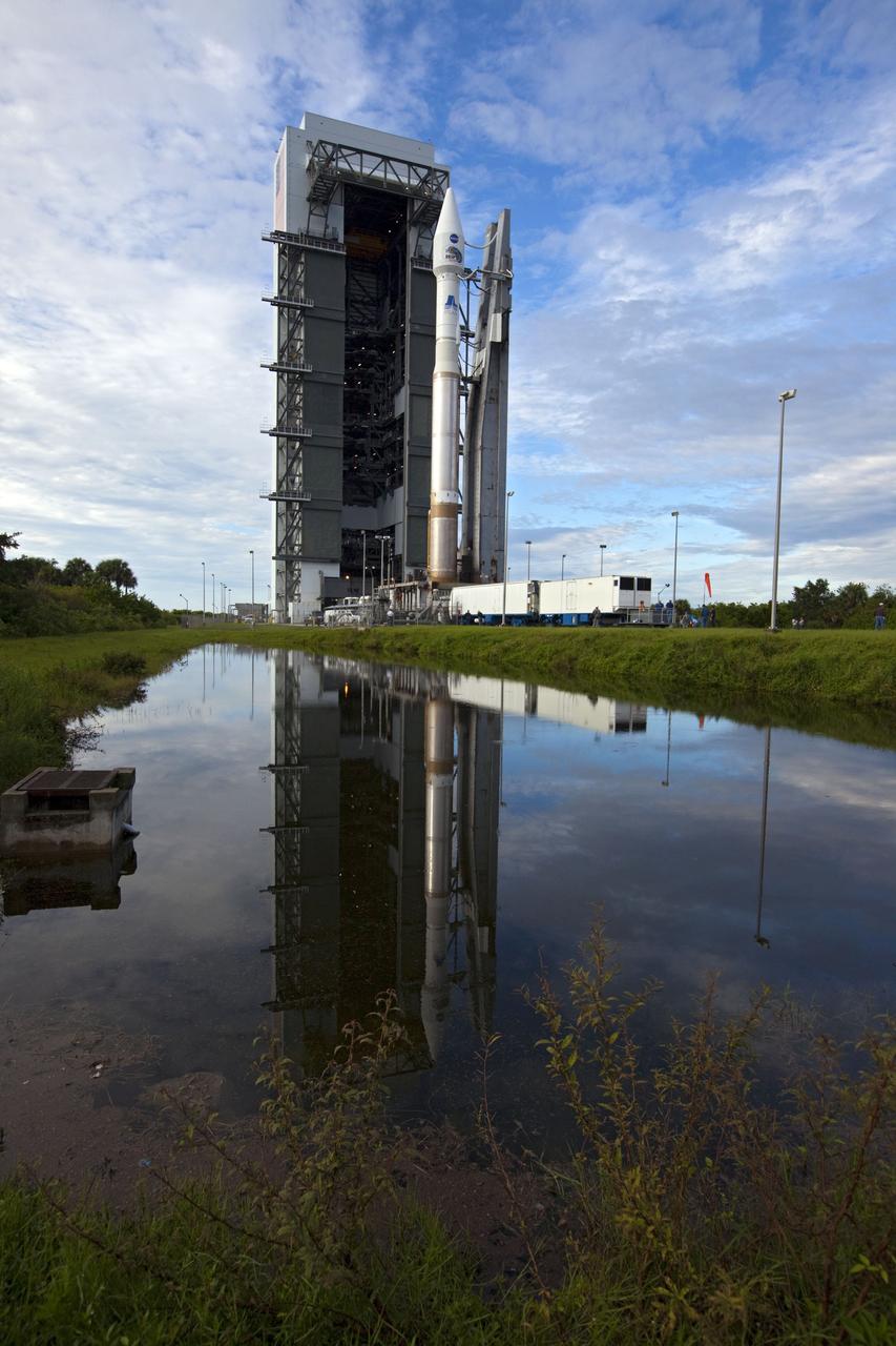 CAPE CANAVERAL, Fla. – The United Launch Alliance Atlas V rocket with the Radiation Belt Storm Probes, or RBSP, spacecraft aboard rolls to the launch pad at Space Launch Complex 41 at Cape Canaveral Air Force Station. NASA’s RBSP mission will help researchers understand the sun’s influence on Earth and near-Earth space by studying the Earth’s radiation belts on various scales of space and time. RBSP will begin its mission of exploration of Earth’s Van Allen radiation belts and the extremes of space weather after its launch aboard an Atlas V rocket. Launch is targeted for Aug. 24. Photo credit: NASA/Kim Shiflett