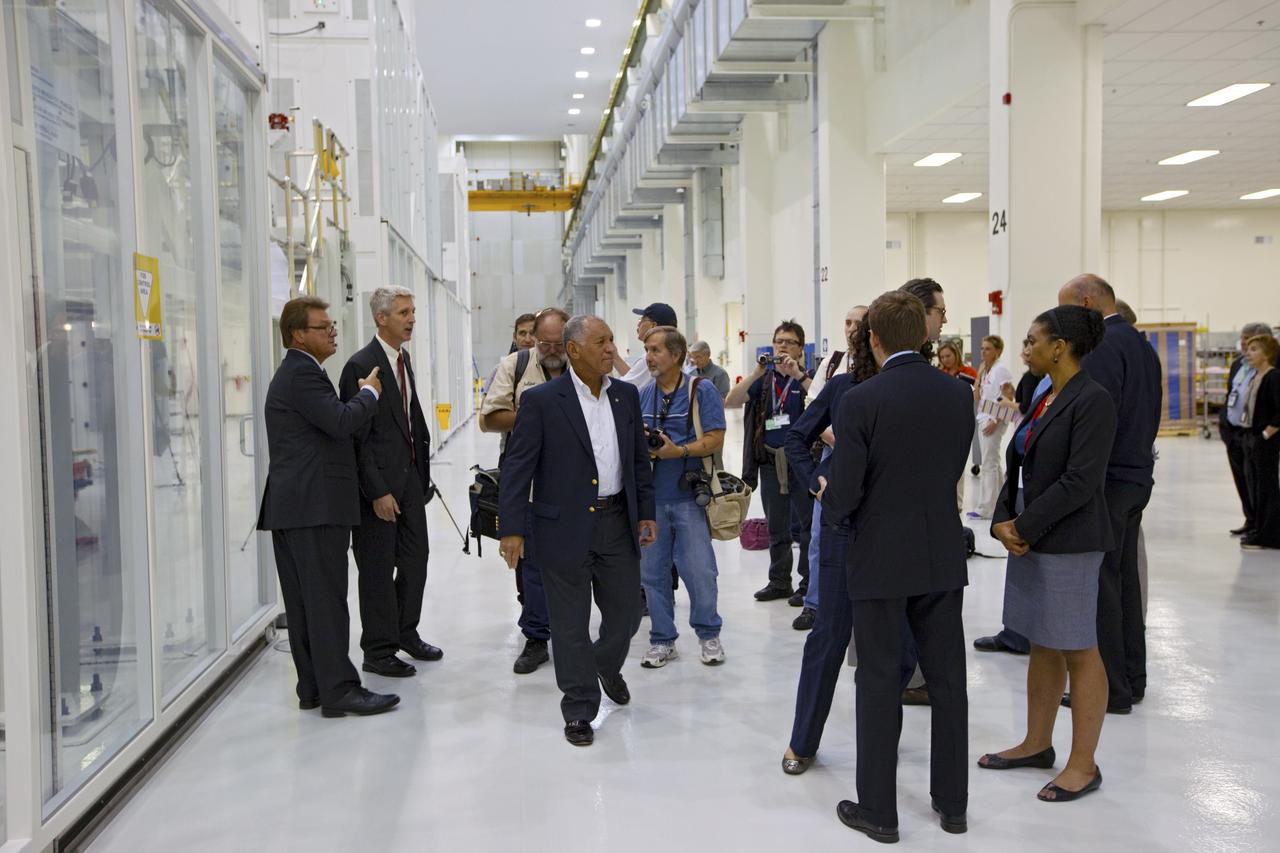 CAPE CANAVERAL, Fla. - NASA Administrator Charles Bolden tours the Operations and Checkout, or O& C, Building at the Kennedy Space Center in Florida. In the O&C, the Orion EFT-1 spacecraft is being prepared for the program's first flight. Bolden took a few dozen members of the news media on a tour of the space agency's Kennedy Space Center and adjacent Cape Canaveral Air Force Station on Aug. 23, 2012 to show the progress being made for future government and commercial space endeavors that will begin from Florida's Space Coast. For more information, visit: http://www.nasa.gov/centers/kennedy/news/kennedy-bolden-tour.html Photo credit: NASA/Kim Shiflett