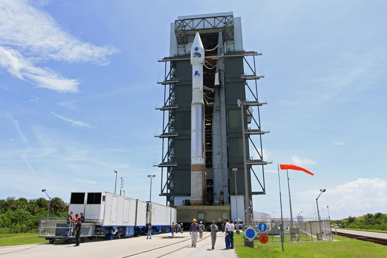 CAPE CANAVERAL, Fla. – At Cape Canaveral Air Force Station in Florida, the United Launch Alliance, or ULA, Atlas V rocket carrying NASA’s twin Radiation Belt Storm Probes, or RBSP, rolled out of the ULA Vertical Integration Facility at Space Launch Complex 41 at 1:59 p.m. EDT heading to the launch pad. The Atlas V rocket had been rolled back to the facility on August 26 to ensure the launch vehicle and RBSP spacecraft were secured and protected from inclement weather caused by Tropical Storm Isaac.     RBSP will explore changes in Earth's space environment caused by the sun -- known as "space weather" -- that can disable satellites, create power-grid failures and disrupt GPS service. The mission also will provide data on the fundamental radiation and particle acceleration processes throughout the universe. The launch is rescheduled for 4:05 a.m. EDT on Aug. 30, pending approval from the range.  For more information on RBSP, visit http://www.nasa.gov/rbsp.  Photo credit: NASA/Kim Shiflett
