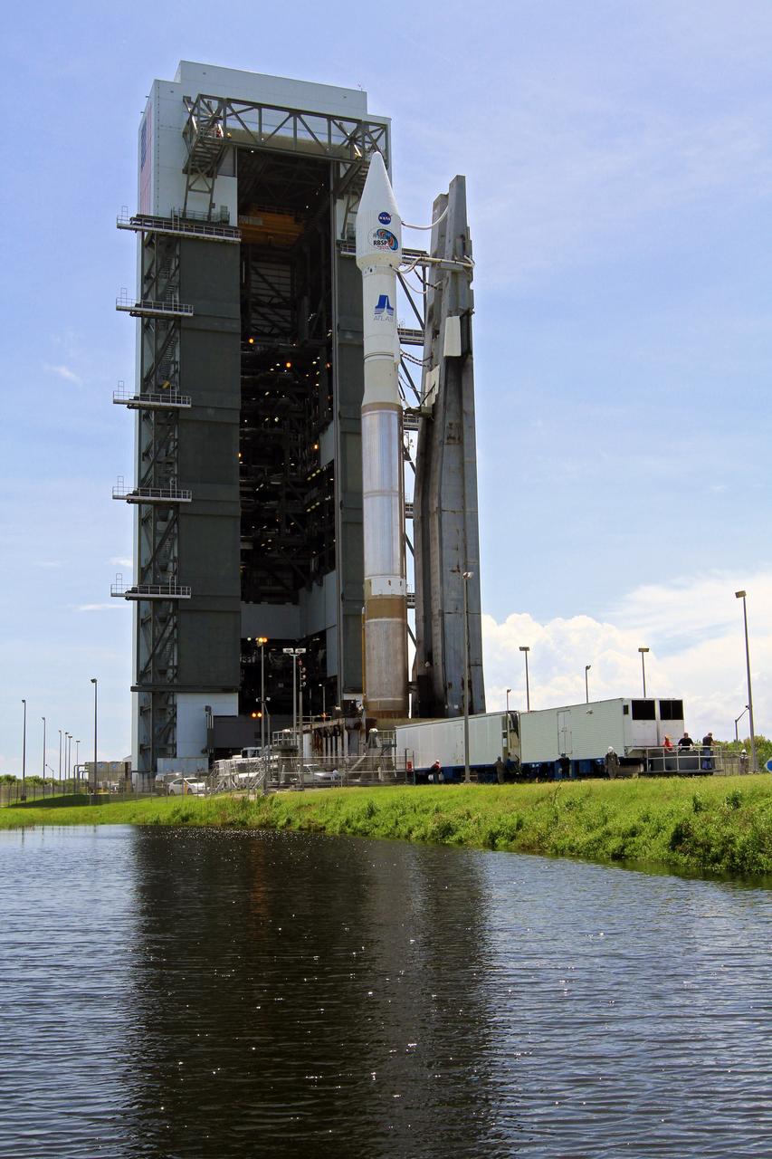 CAPE CANAVERAL, Fla. – At Cape Canaveral Air Force Station in Florida, the United Launch Alliance, or ULA, Atlas V rocket carrying NASA’s twin Radiation Belt Storm Probes, or RBSP, rolled out of the ULA Vertical Integration Facility at Space Launch Complex 41 at 1:59 p.m. EDT heading to the launch pad. The Atlas V rocket had been rolled back to the facility on August 26 to ensure the launch vehicle and RBSP spacecraft were secured and protected from inclement weather caused by Tropical Storm Isaac.     RBSP will explore changes in Earth's space environment caused by the sun -- known as "space weather" -- that can disable satellites, create power-grid failures and disrupt GPS service. The mission also will provide data on the fundamental radiation and particle acceleration processes throughout the universe. The launch is rescheduled for 4:05 a.m. EDT on Aug. 30, pending approval from the range.  For more information on RBSP, visit http://www.nasa.gov/rbsp.  Photo credit: NASA/Kim Shiflett