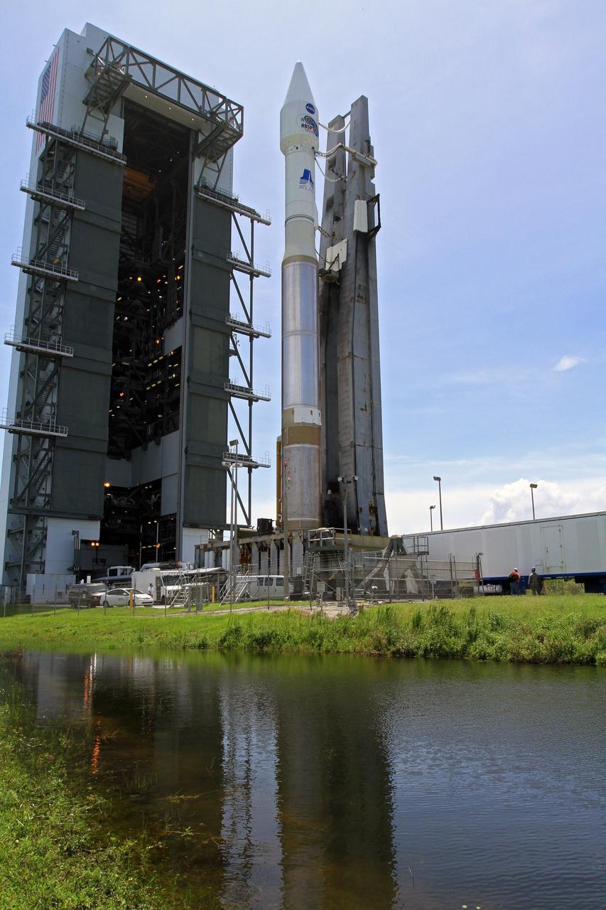 CAPE CANAVERAL, Fla. – At Cape Canaveral Air Force Station in Florida, the United Launch Alliance, or ULA, Atlas V rocket carrying NASA’s twin Radiation Belt Storm Probes, or RBSP, rolled out of the ULA Vertical Integration Facility at Space Launch Complex 41 at 1:59 p.m. EDT heading to the launch pad. The Atlas V rocket had been rolled back to the facility on August 26 to ensure the launch vehicle and RBSP spacecraft were secured and protected from inclement weather caused by Tropical Storm Isaac.    RBSP will explore changes in Earth's space environment caused by the sun -- known as "space weather" -- that can disable satellites, create power-grid failures and disrupt GPS service. The mission also will provide data on the fundamental radiation and particle acceleration processes throughout the universe. The launch is rescheduled for 4:05 a.m. EDT on Aug. 30. For more information on RBSP, visit http://www.nasa.gov/rbsp.  Photo credit: NASA/Kim Shiflett