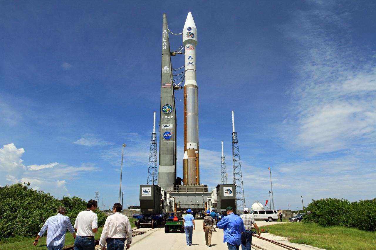 CAPE CANAVERAL, Fla. – At Cape Canaveral Air Force Station in Florida, the United Launch Alliance, or ULA, Atlas V rocket carrying NASA’s twin Radiation Belt Storm Probes, or RBSP, rolled out of the ULA Vertical Integration Facility at Space Launch Complex 41 at 1:59 p.m. EDT heading to the launch pad. The Atlas V rocket had been rolled back to the facility on August 26 to ensure the launch vehicle and RBSP spacecraft were secured and protected from inclement weather caused by Tropical Storm Isaac.     RBSP will explore changes in Earth's space environment caused by the sun -- known as "space weather" -- that can disable satellites, create power-grid failures and disrupt GPS service. The mission also will provide data on the fundamental radiation and particle acceleration processes throughout the universe. The launch is rescheduled for 4:05 a.m. EDT on Aug. 30, pending approval from the range.  For more information on RBSP, visit http://www.nasa.gov/rbsp.  Photo credit: NASA/Kim Shiflett