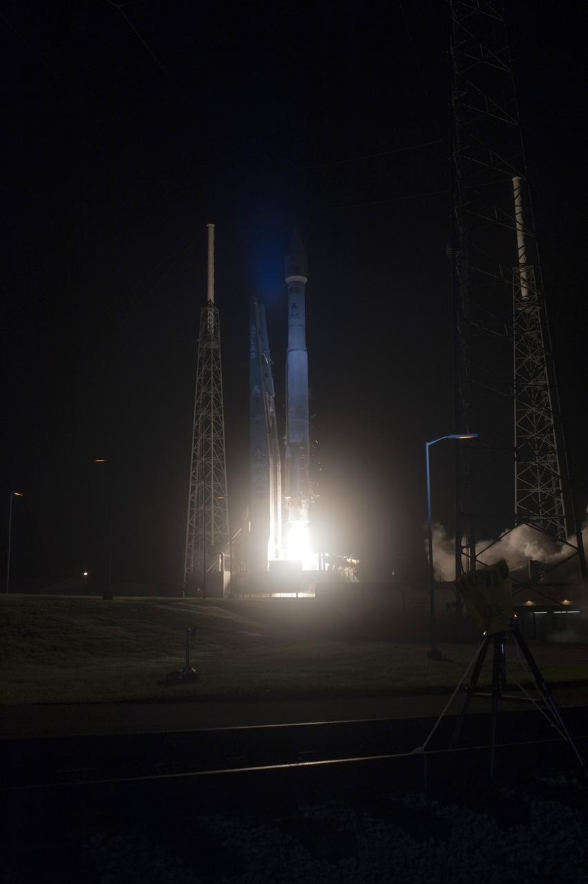 CAPE CANAVERAL, Fla. – Illuminated with a blue hue from bright xenon lights, the United Launch Alliance Atlas V rocket carrying NASA’s Radiation Belt Storm Probes, or RBSP, spacecraft lifts off Space Launch Complex 41 on Cape Canaveral Air Force Station in Florida at 4:05 a.m. EDT. RBSP will explore changes in Earth's space environment caused by the sun -- known as "space weather" -- that can disable satellites, create power-grid failures and disrupt GPS service. The mission also will provide data on the fundamental radiation and particle acceleration processes throughout the universe. For more information on RBSP, visit http://www.nasa.gov/rbsp. Photo credit: NASA/Tony Gray and Robert Murray