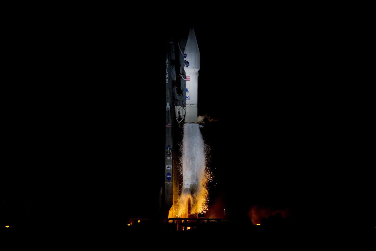 CAPE CANAVERAL, Fla. - The engines ignite under the United Launch Alliance Atlas V rocket at 4:05 a.m. EDT lifting NASA's Radiation Belt Storm Probes, or RBSP, off Space Launch Complex 41 on Cape Canaveral Air Force Station in Florida. RBSP will explore changes in Earth's space environment caused by the sun -- known as "space weather" -- that can disable satellites, create power-grid failures and disrupt GPS service. The mission also will provide data on the fundamental radiation and particle acceleration processes throughout the universe. For more information on RBSP, visit http://www.nasa.gov/rbsp. Photo credit: NASA/Rusty Backer