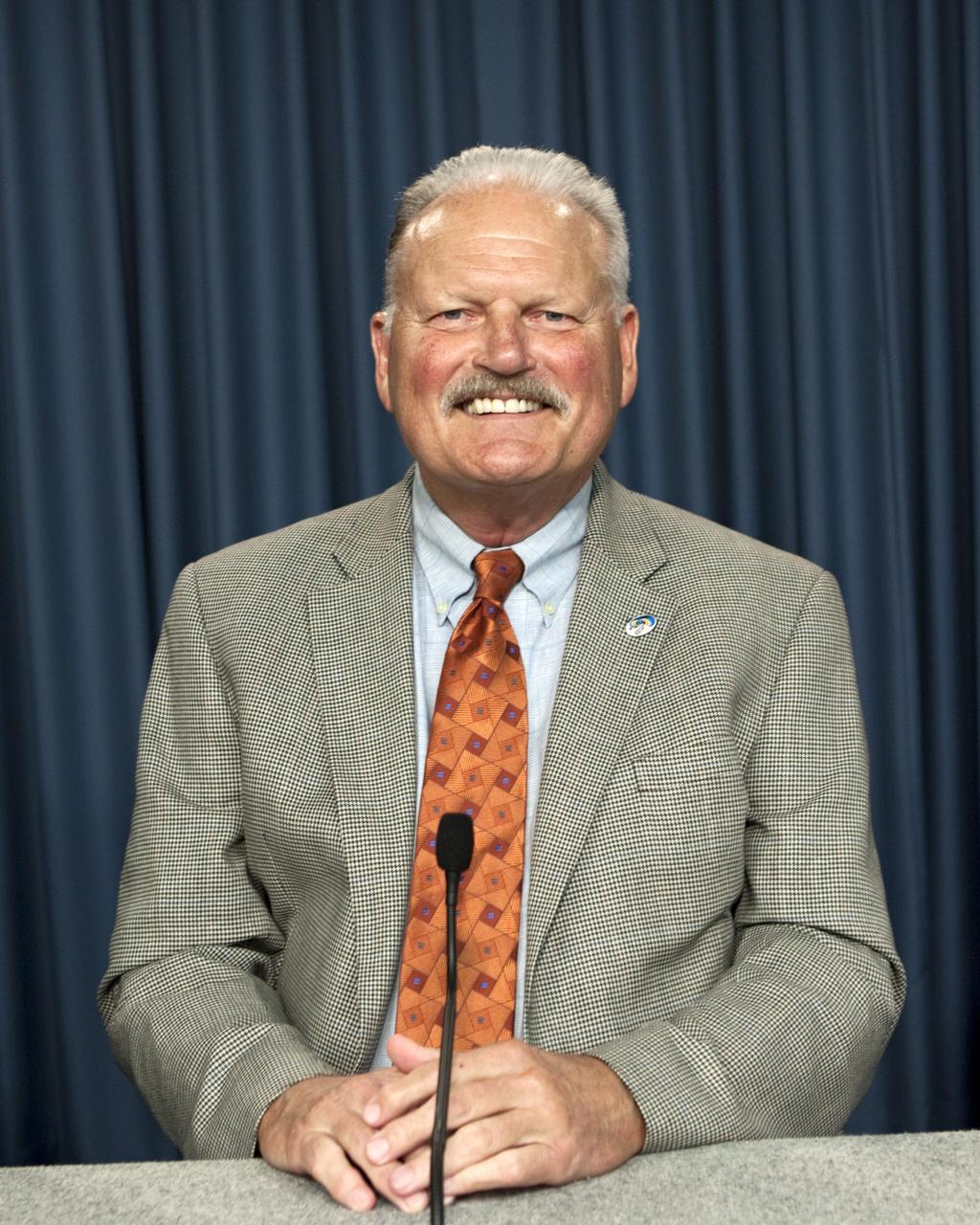 CAPE CANAVERAL, Fla. – Michael Luther, deputy associate administrator of NASA's Science Mission Directorate? at NASA Headquarters, participates in a Radiation Belt Storm Probes, or RBSP, postlaunch news conference at NASA Kennedy Space Center’s Press Site in Florida. The RBSP spacecraft launched atop a United Launch Alliance, or ULA, Atlas V rocket at 4:05 a.m. EDT from Space Launch Complex 41 at Cape Canaveral Air Force Station. RBSP will explore changes in Earth's space environment caused by the sun -- known as "space weather" -- that can disable satellites, create power-grid failures and disrupt GPS service. The mission also will provide data on the fundamental radiation and particle acceleration processes throughout the universe. For more information on RBSP, visit http://www.nasa.gov/rbsp. Photo credit: NASA/Jim Grossmann