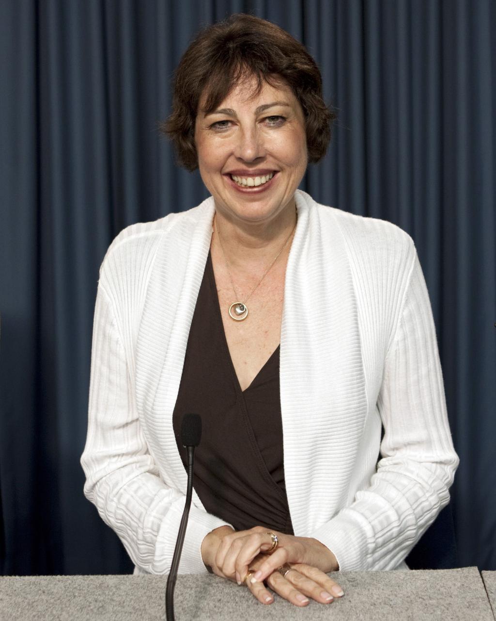 CAPE CANAVERAL, Fla. - Nicky Fox, Radiation Belt Storm Probes, or RBSP, deputy project scientist at Johns Hopkins Applied Physics Laboratory in Laurel, M.D., participates in a postlaunch news conference at NASA Kennedy Space Center’s Press Site in Florida. The RBSP spacecraft launched atop a United Launch Alliance, or ULA, Atlas V rocket at 4:05 a.m. EDT from Space Launch Complex 41 at Cape Canaveral Air Force Station. RBSP will explore changes in Earth's space environment caused by the sun -- known as "space weather" -- that can disable satellites, create power-grid failures and disrupt GPS service. The mission also will provide data on the fundamental radiation and particle acceleration processes throughout the universe. For more information on RBSP, visit http://www.nasa.gov/rbsp. Photo credit: NASA/Jim Grossmann