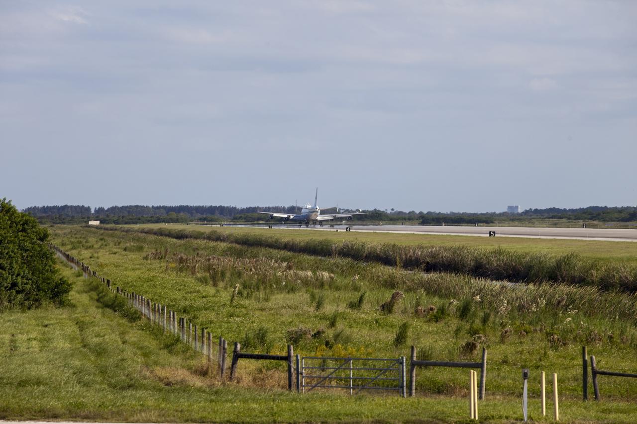 CAPE CANAVERAL, Fla. – The Shuttle Carrier Aircraft, or SCA, touched down at NASA Kennedy Space Center’s Shuttle Landing Facility in Florida at 5:05 p.m. EDT to prepare for shuttle Endeavour’s ferry flight to the Los Angeles International Airport on Sept. 17.    This SCA, designated NASA 905, is a modified Boeing 747 jet airliner, originally manufactured for commercial use. One of two SCAs employed over the course of the Space Shuttle Program, NASA 905 is assigned to the final ferry mission. Endeavour will be placed on permanent public display at the California Science Center in Los Angeles. For more information on the SCA, visit http://www.nasa.gov/centers/dryden/news/FactSheets/FS-013-DFRC.html. For more information on shuttle transition and retirement activities, visit http://www.nasa.gov/shuttle.  Photo credit: NASA/Frankie Martin