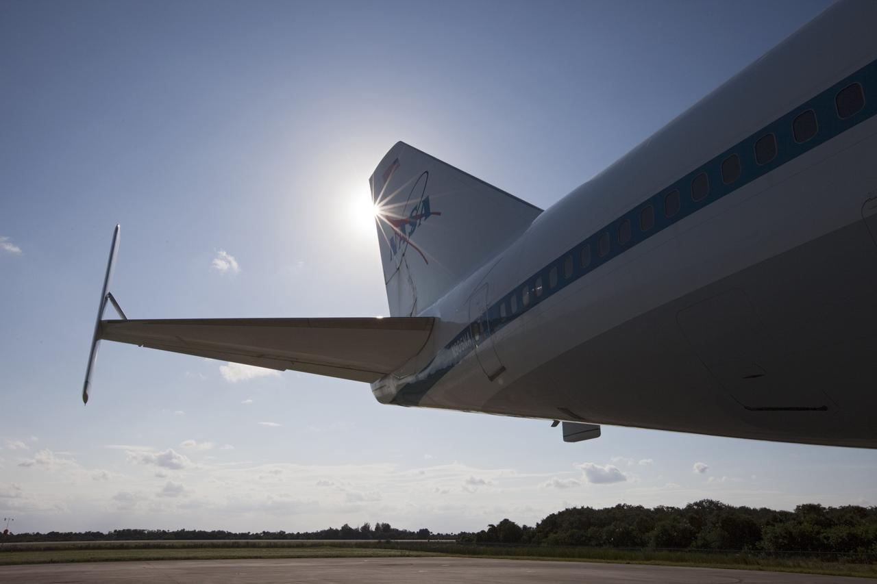 CAPE CANAVERAL, Fla. – The Shuttle Carrier Aircraft, or SCA, parks at the ramp area at NASA Kennedy Space Center’s Shuttle Landing Facility in Florida. The SCA touched down at 5:05 p.m. EDT to prepare for shuttle Endeavour’s ferry flight to the Los Angeles International Airport on Sept. 17. Photo credit: NASA/Kim Shiflett