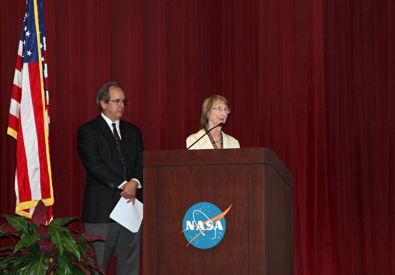 PE CANAVERAL, Fla. – During NASA's Innovation Expo at the Kennedy Space Center in Florida, Priscilla Elfrey, of NASA's Computational Sciences Branch, proposes that NASA to partner with two organizations to help improve minority employment. Kennedy Kick-Start Chair Mike Conroy looks on from the left.      As Kennedy continues developing programs and infrastructure to become a 21st century spaceport, many employees are devising ways to do their jobs better and more efficiently. On Sept. 6, 2012, 16 Kennedy employees pitched their innovative ideas for improving the center at the Kennedy Kick-Start event. The competition was part of a center-wide effort designed to increase exposure for innovative ideas and encourage their implementation. For more information, visit http://www.nasa.gov/centers/kennedy/news/kick-start_competition.html Photo credit: NASA/Gianni Woods