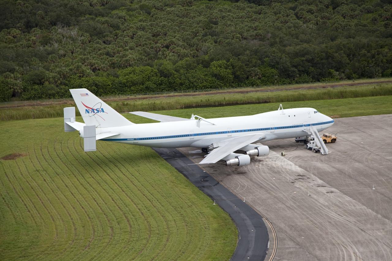 CAPE CANAVERAL, Fla. –The Shuttle Carrier Aircraft, or SCA, is seen on the ramp at the Shuttle Landing Facility at NASA's Kennedy Space Center in Florida. The SCA will carry space shuttle Endeavour to Los Angeles where it will be placed on public display. Photo credit: NASA/Kim Shiflett
