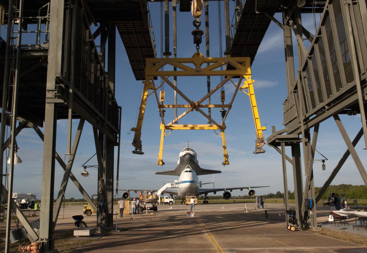 CAPE CANAVERAL, Fla. – NASA's Shuttle Carrier Aircraft, or SCA, is parked on the tarmac near the mate-demate device at the Shuttle Landing Facility at NASA's Kennedy Space Center in Florida with space shuttle Endeavour secured on its back.     The SCA, a modified 747 jetliner, will fly Endeavour to Los Angeles where it will be placed on public display at the California Science Center. This is the final ferry flight scheduled in the Space Shuttle Program era. For more information on the shuttles' transition and retirement, visit http://www.nasa.gov/transition.  Photo credit: NASA/Charisse Nahser
