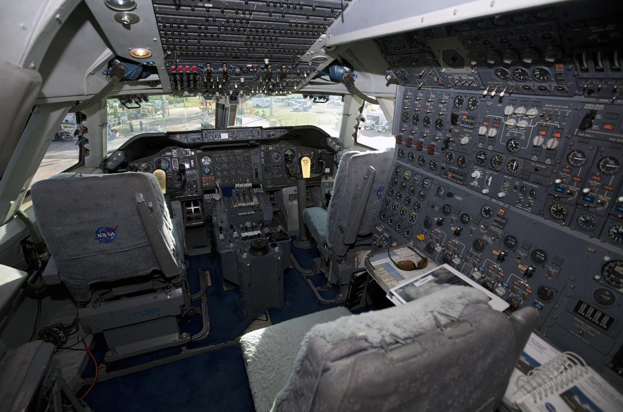 CAPE CANAVERAL, Fla. – An overview of the cockpit of NASA's Shuttle Carrier Aircraft, or SCA, is captured for posterity at the Shuttle Landing Facility at NASA's Kennedy Space Center in Florida before the aircraft is decommissioned.    The SCA, a modified 747 jetliner, will fly space shuttle Endeavour to Los Angeles where it will be placed on public display at the California Science Center. This is the final ferry flight scheduled in the Space Shuttle Program era. For more information on the shuttles' transition and retirement, visit http://www.nasa.gov/transition.  Photo credit: NASA/Dimitri Gerondidakis