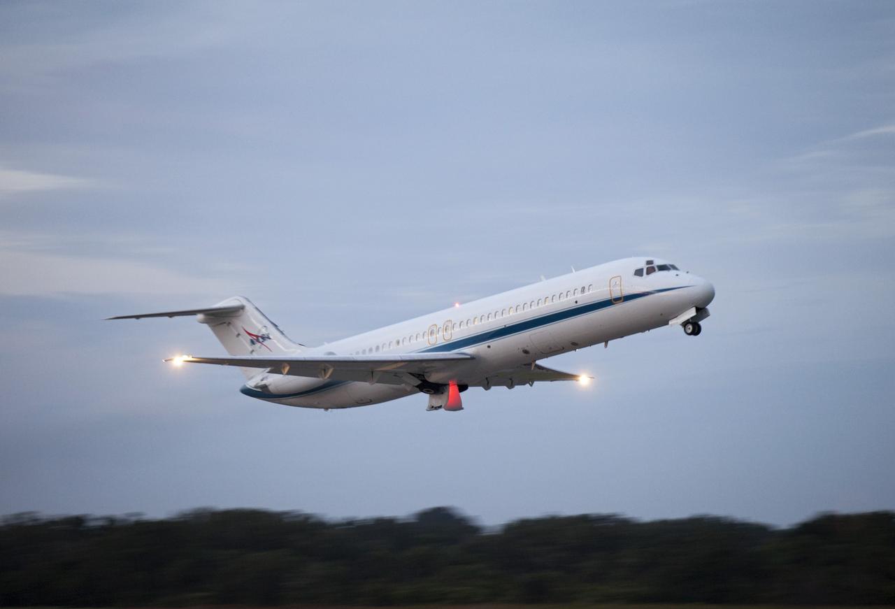 CAPE CANAVERAL, Fla. – A pathfinder aircraft takes off from the Shuttle Landing Facility at NASA's Kennedy Space Center in Florida. The pathfinder will fly in front of NASA's Shuttle Carrier Aircraft, or SCA, with the space shuttle Endeavour mounted atop, during its ferry flight to California. The SCA, a modified 747 jetliner, will fly Endeavour to Los Angeles where it will be placed on public display at the California Science Center. This is the final ferry flight scheduled in the Space Shuttle Program era. For more information on the shuttles' transition and retirement, visit http://www.nasa.gov/transition. Photo credit: NASA/Frankie Martin