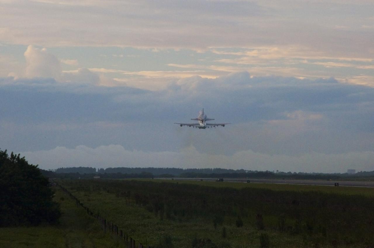 CAPE CANAVERAL, Fla. – Space shuttle Endeavour, mounted atop NASA's Shuttle Carrier Aircraft or SCA, takes off from the Shuttle Landing Facility at NASA's Kennedy Space Center in Florida. The SCA, a modified 747 jetliner, will fly Endeavour to Los Angeles where it will be placed on public display at the California Science Center. This is the final ferry flight scheduled in the Space Shuttle Program era. For more information on the shuttles' transition and retirement, visit http://www.nasa.gov/transition. Photo credit: NASA/Rusty Backer